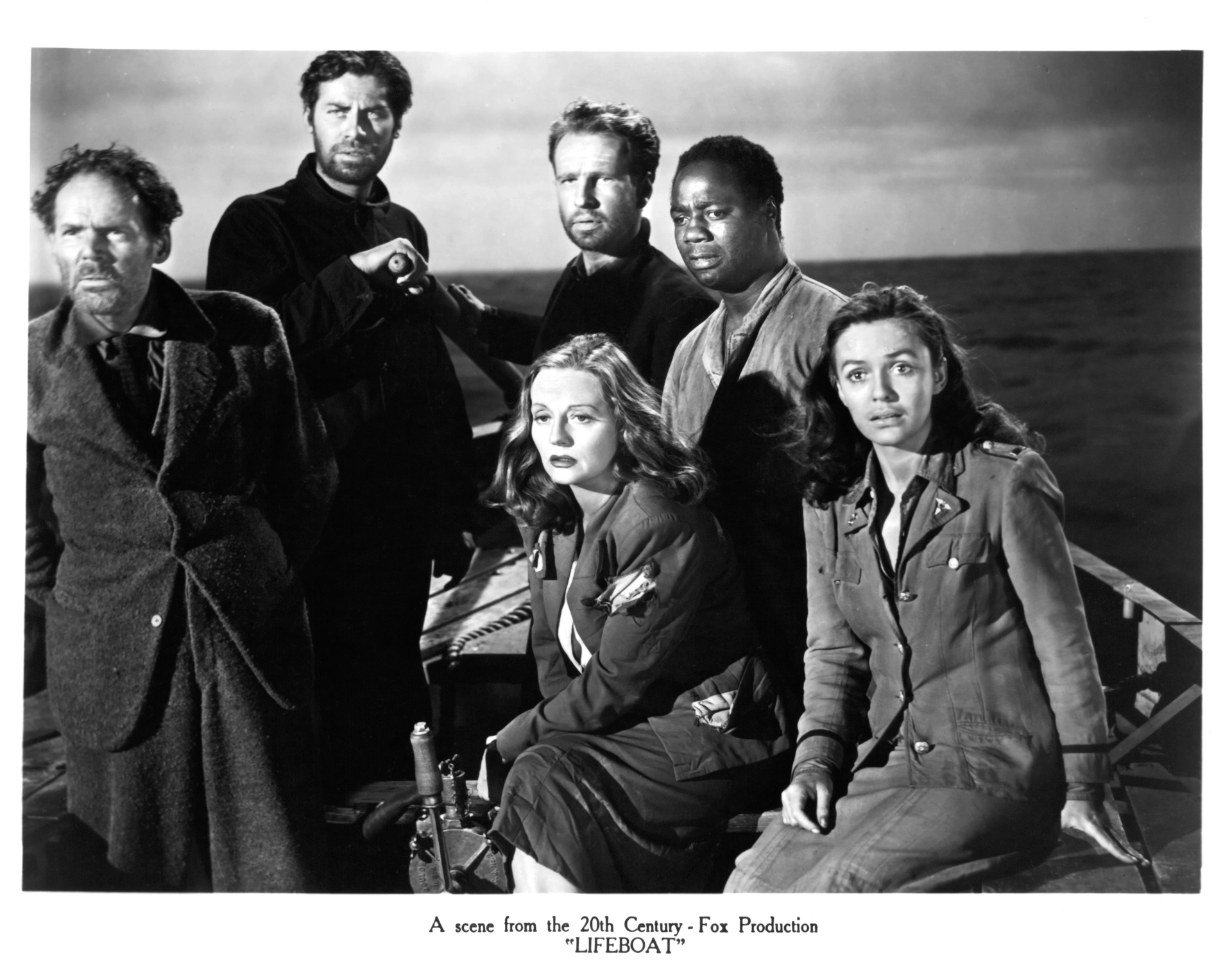 Tallulah Bankhead, Hume Cronyn, Mary Anderson, John Hodiak, Henry Hull, and Canada Lee in Lifeboat (1944)