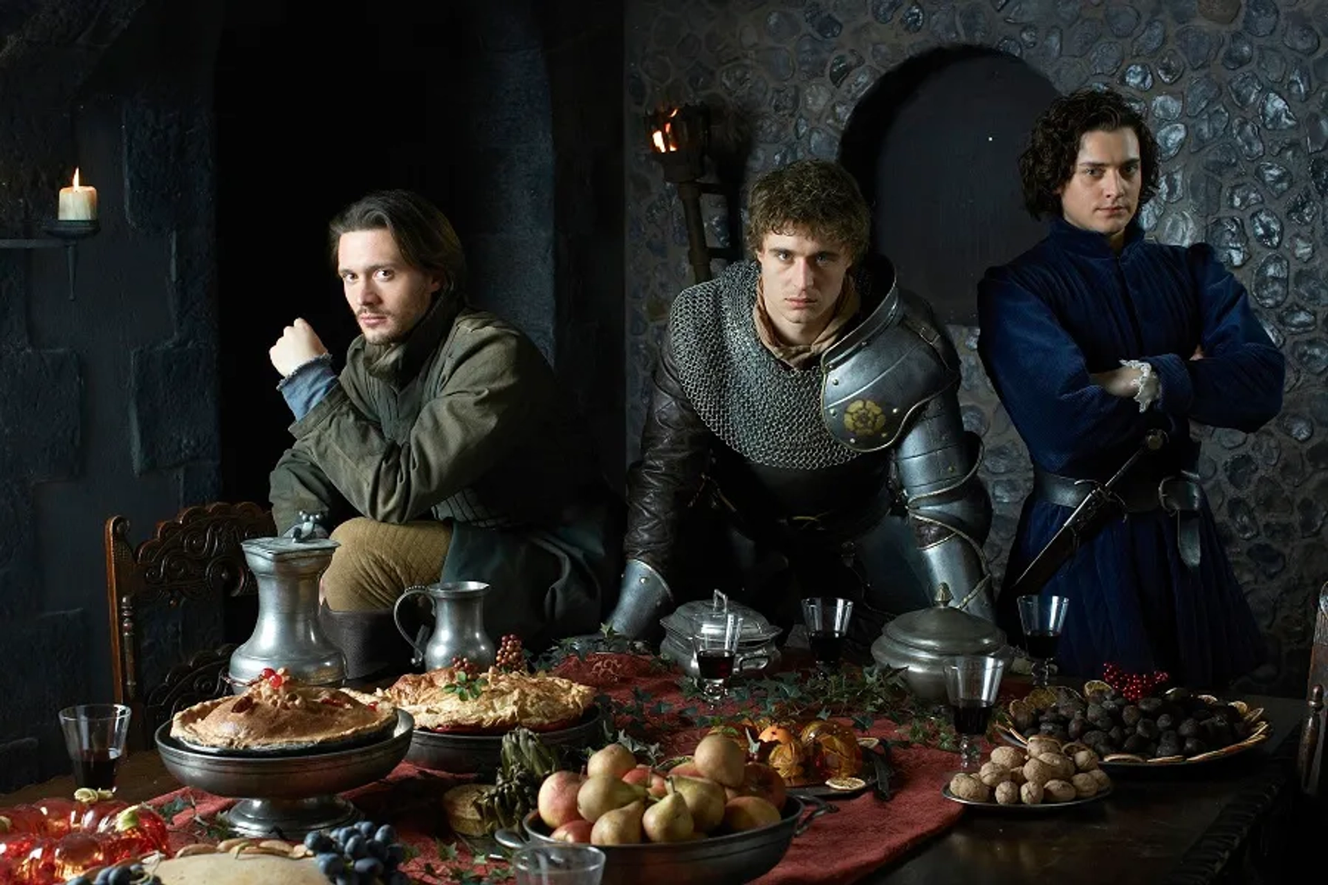 Max Irons, David Oakes, and Aneurin Barnard in The White Queen (2013)