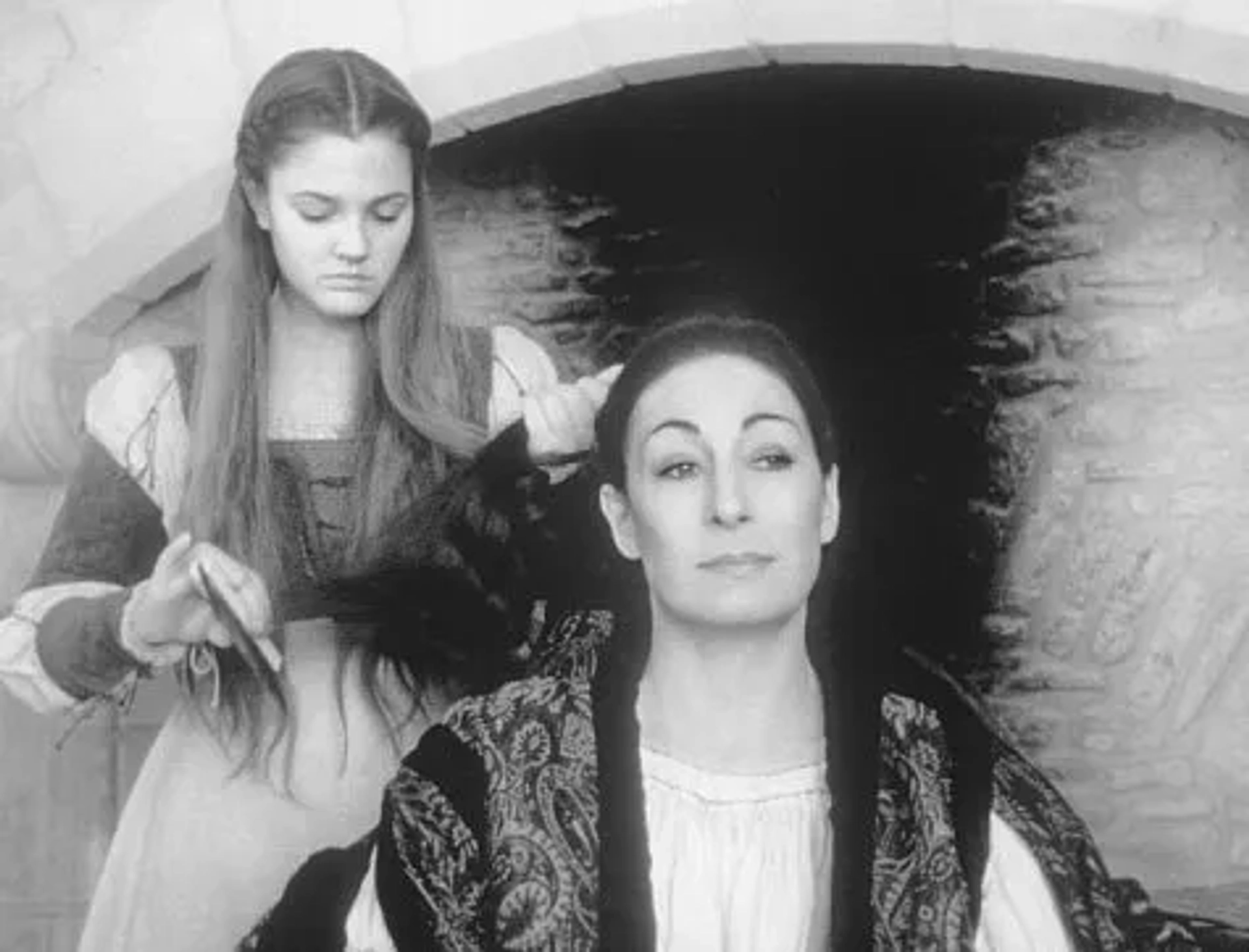 Drew Barrymore and Anjelica Huston in Ever After: A Cinderella Story (1998)