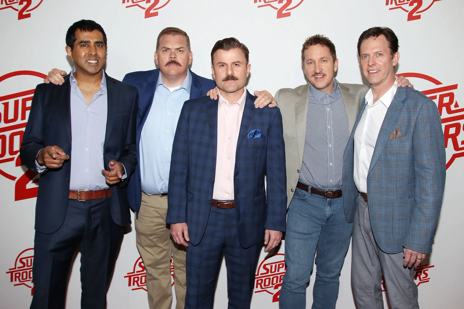 Jay Chandrasekhar, Kevin Heffernan, Steve Lemme, Paul Soter, and Erik Stolhanske at an event for Super Troopers 2 (2018)