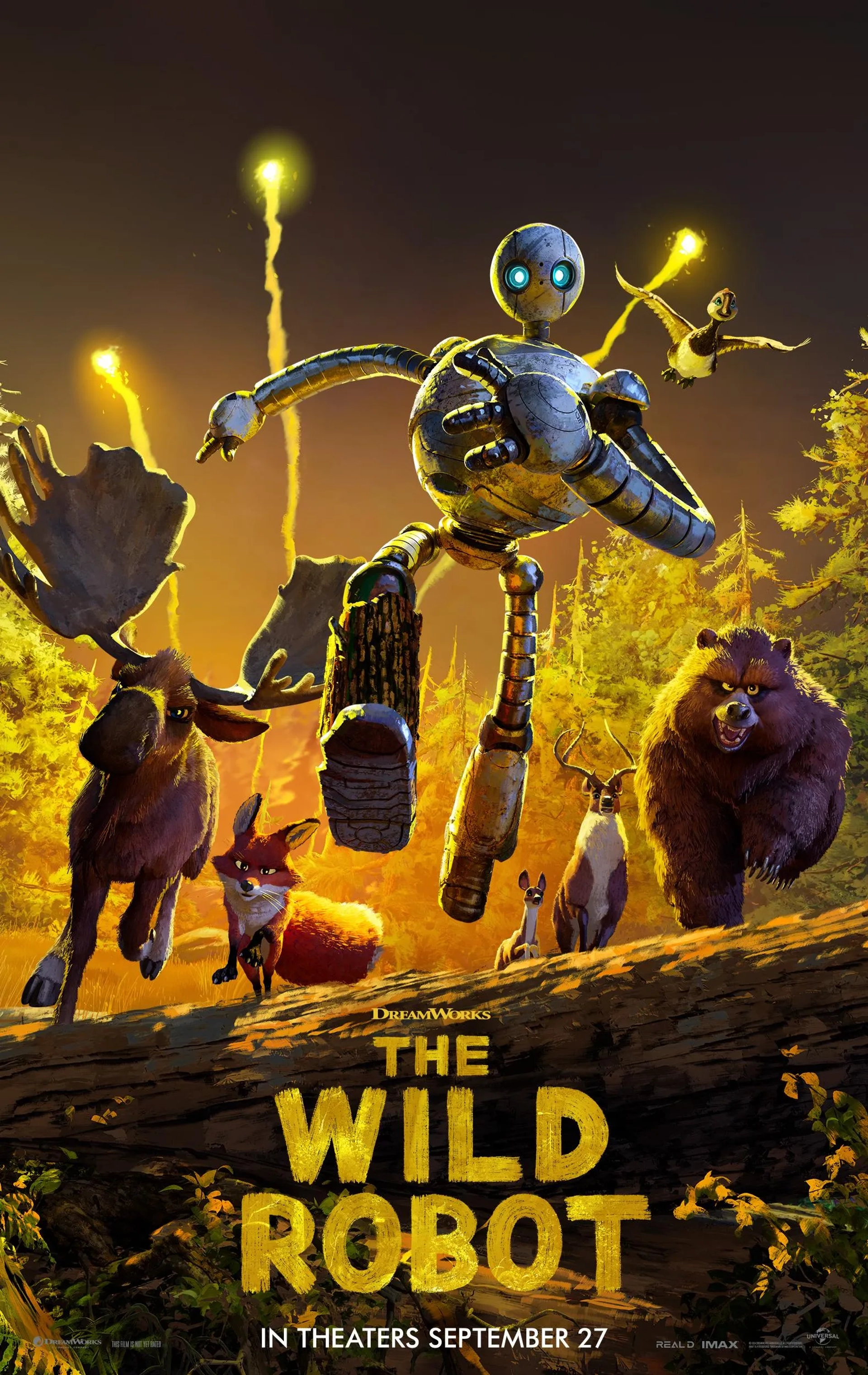 Mark Hamill, Pedro Pascal, Matt Berry, Lupita Nyong'o, Kit Connor, and Alexandra Novelle in The Wild Robot (2024)