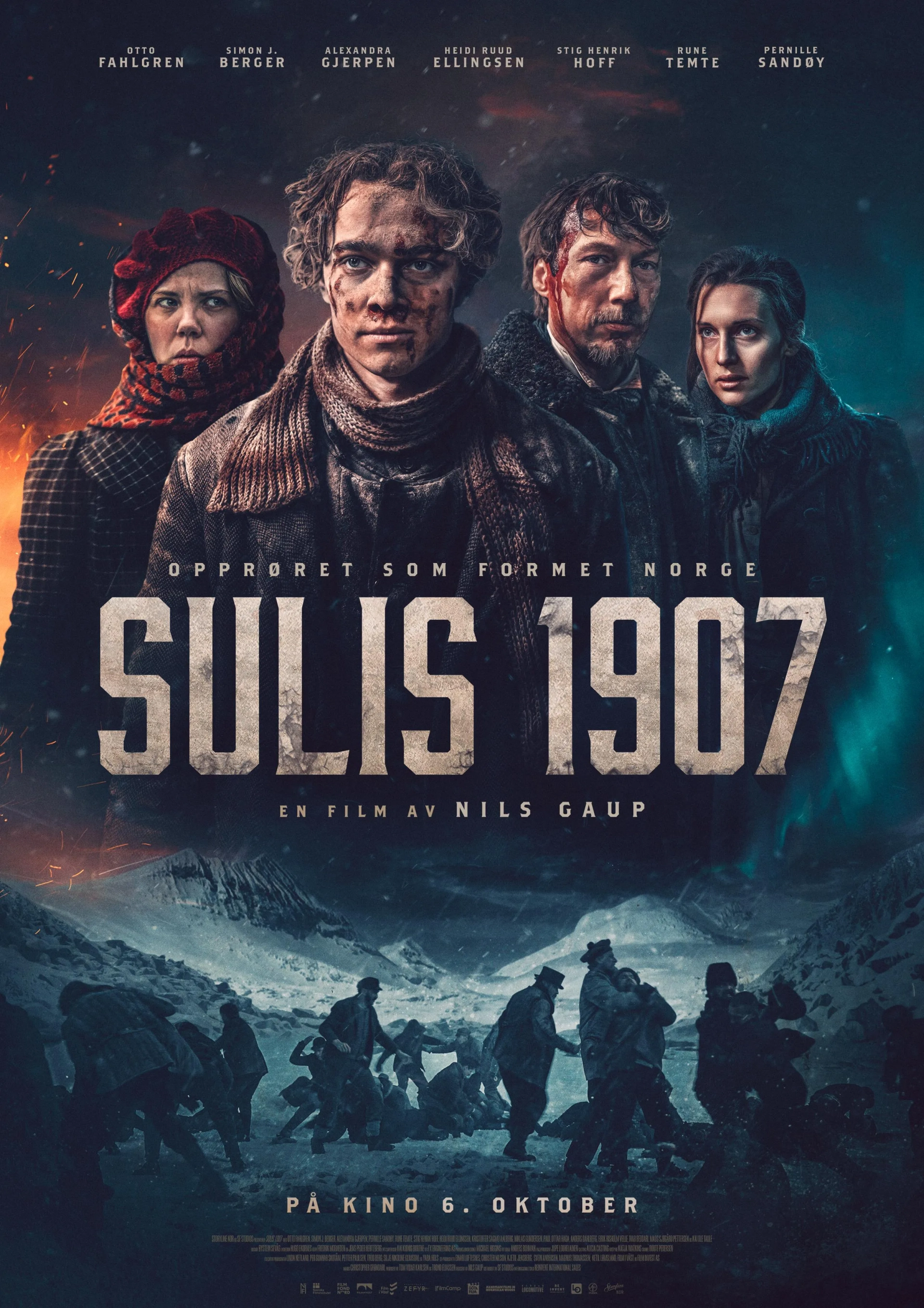 Rune Temte, Otto Fahlgren, Simon J. Berger, Heidi Ruud Ellingsen, and Alexandra Gjerpen in The Riot (2023)