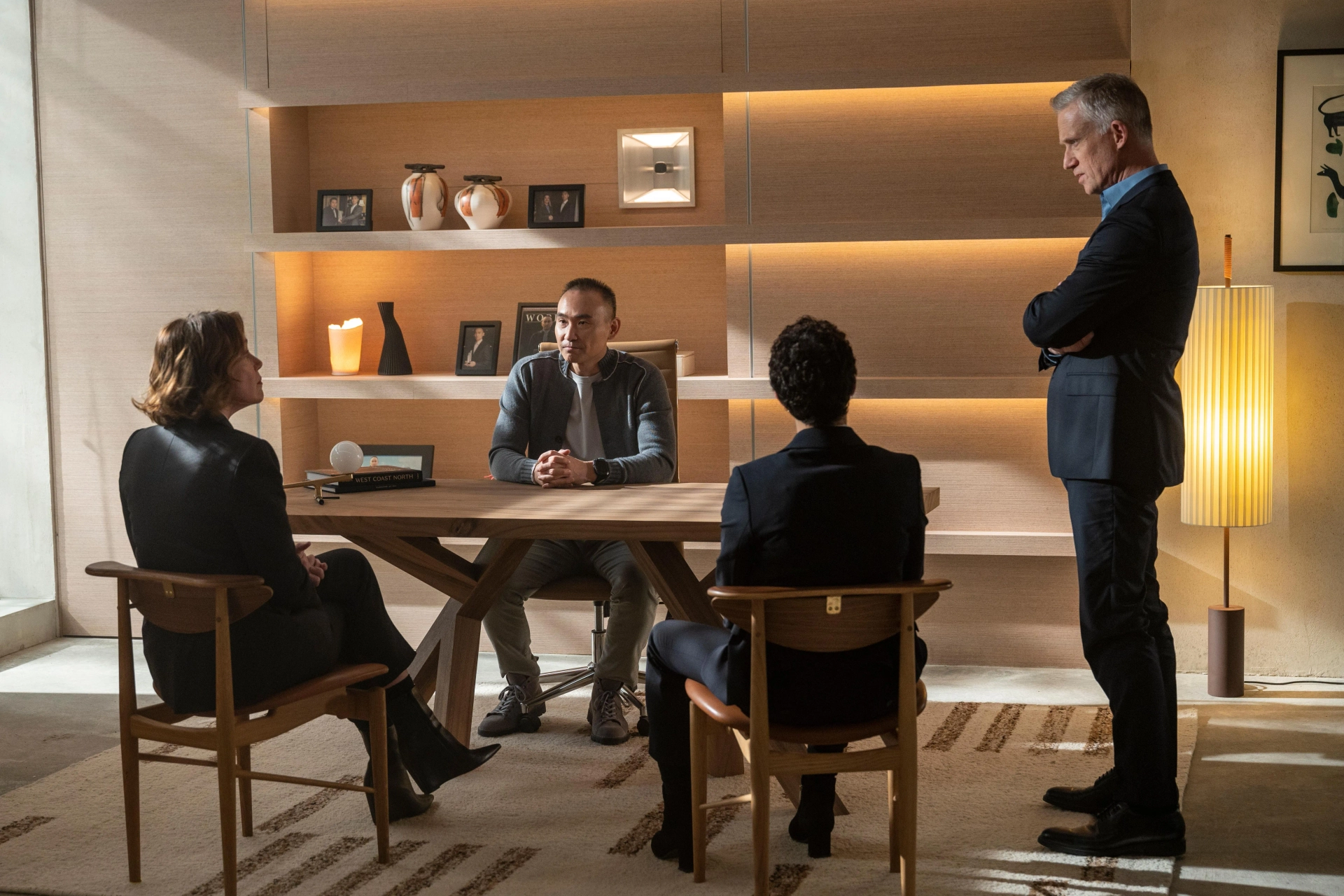 Reed Diamond, Sophie Giraud, Keeley Hawes, and James Hiroyuki Liao in Orphan Black: Echoes (2023)