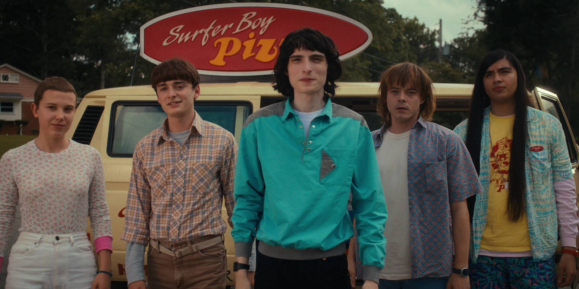 Millie Bobby Brown, Finn Wolfhard, Charlie Heaton, Noah Schnapp, and Eduardo Franco in Chapter Nine: The Piggyback (2022)