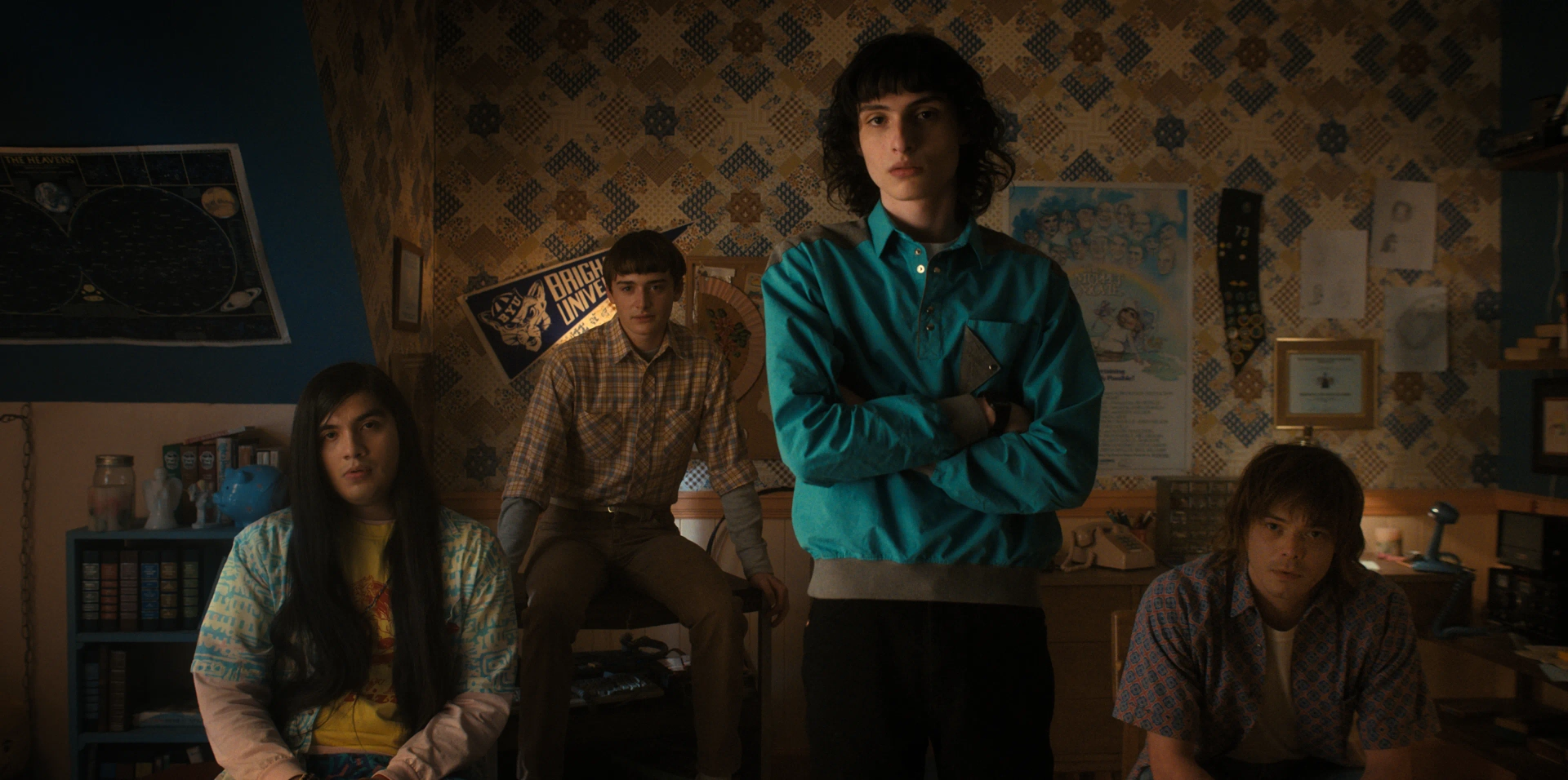 Finn Wolfhard, Charlie Heaton, Noah Schnapp, and Eduardo Franco in Chapter Six: The Dive (2022)