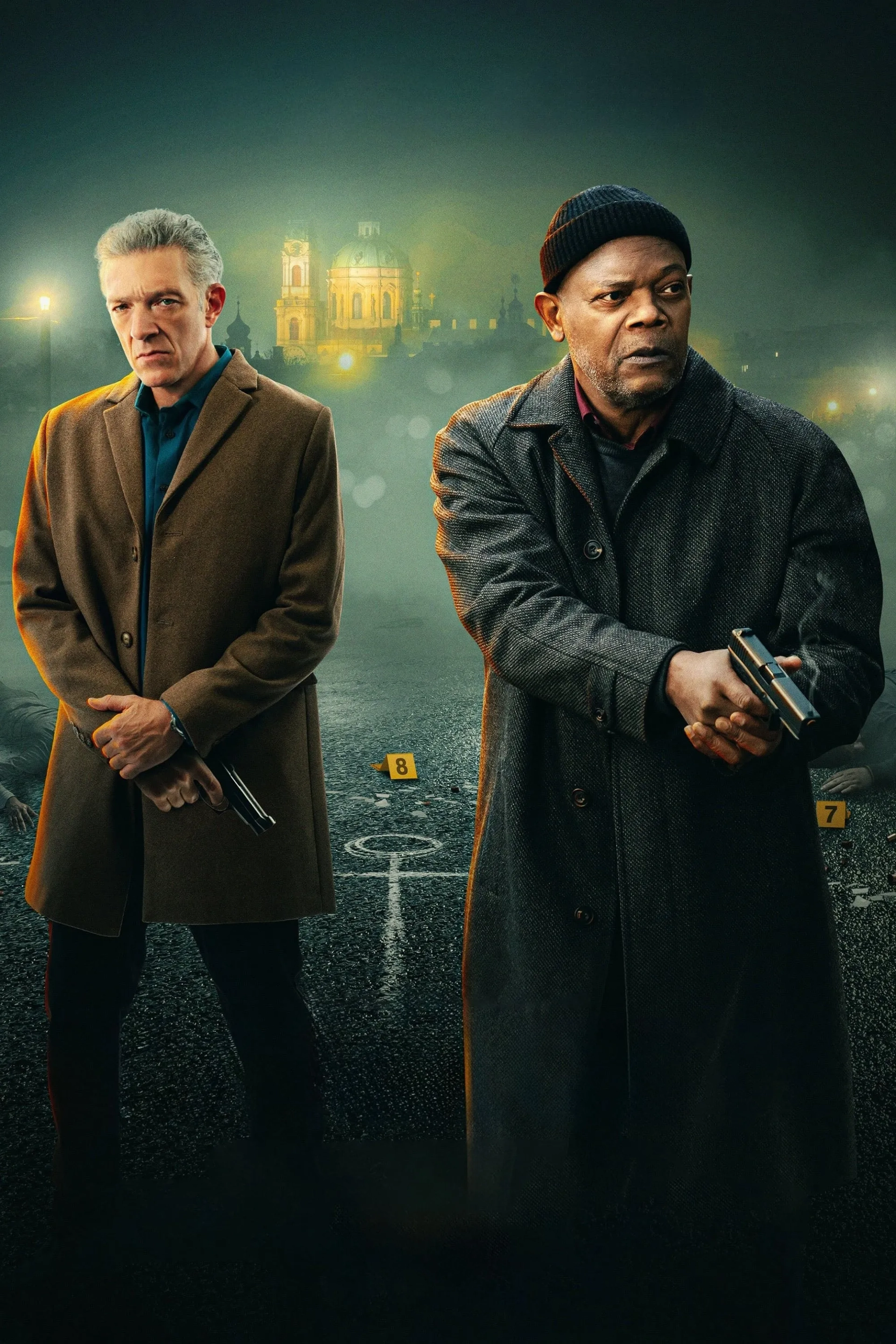 Samuel L. Jackson and Vincent Cassel in Damaged (2024)