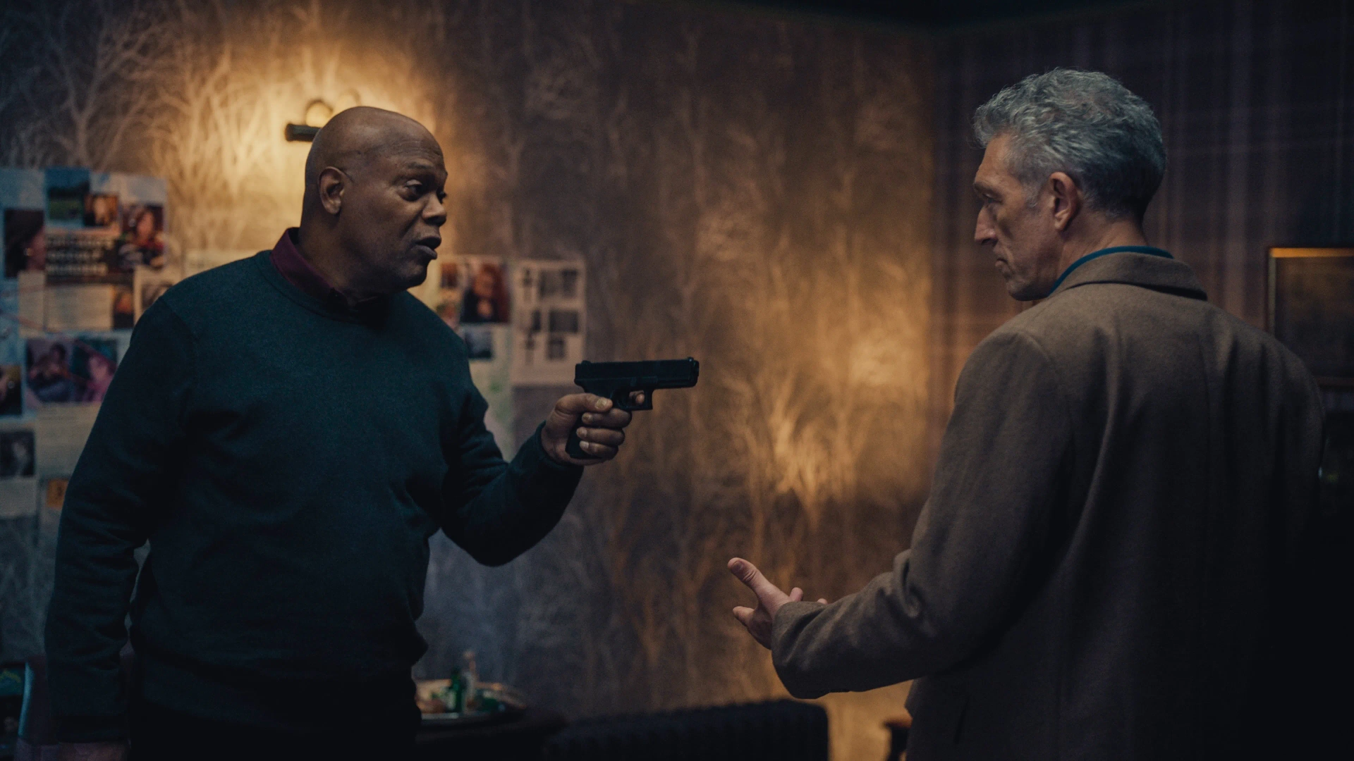 Samuel L. Jackson and Vincent Cassel in Damaged (2024)