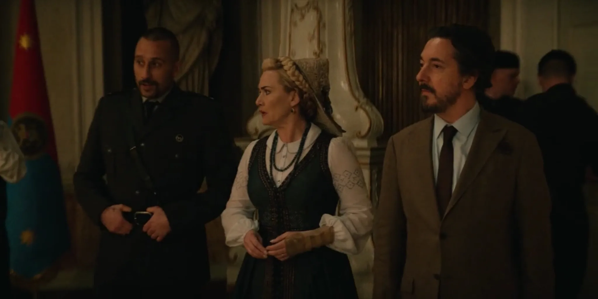 Kate Winslet, Guillaume Gallienne, and Matthias Schoenaerts in The Regime (2024)