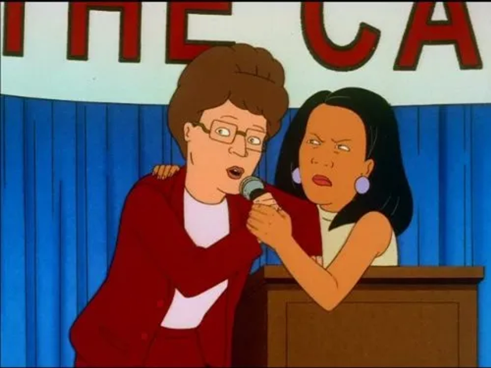 Kathy Najimy and Lauren Tom in King of the Hill (1997)