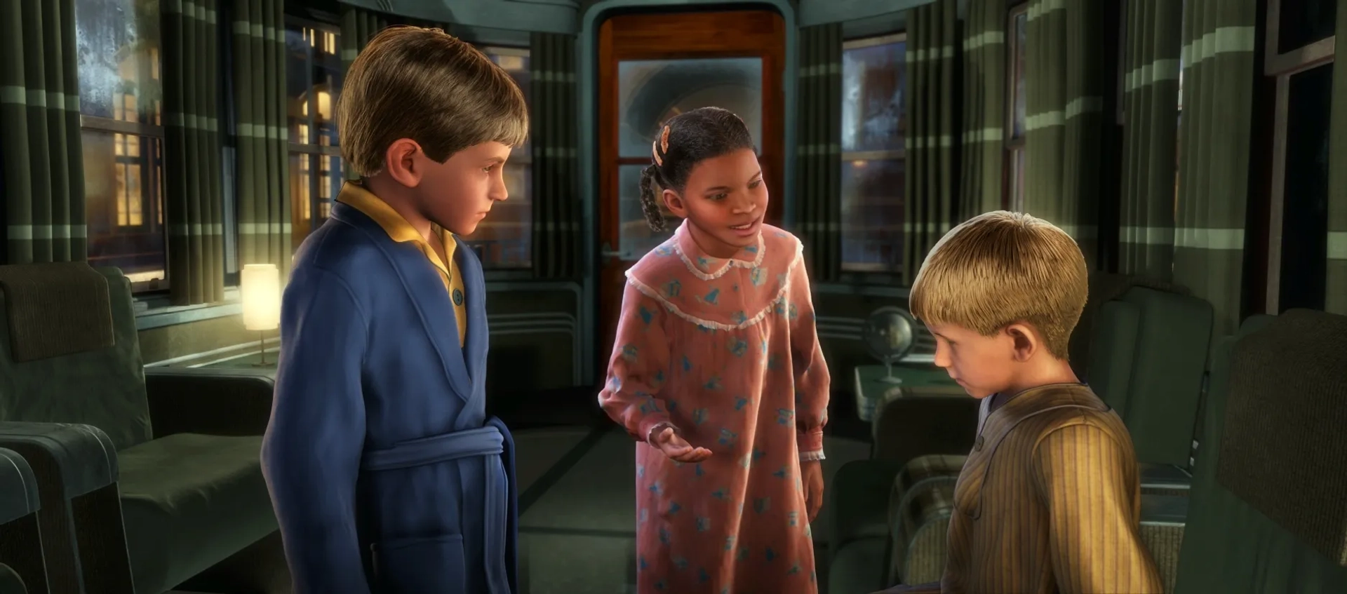 Tom Hanks, Nona Gaye, Daryl Sabara, Peter Scolari, Josh Hutcherson, and Chantel Valdivieso in The Polar Express (2004)