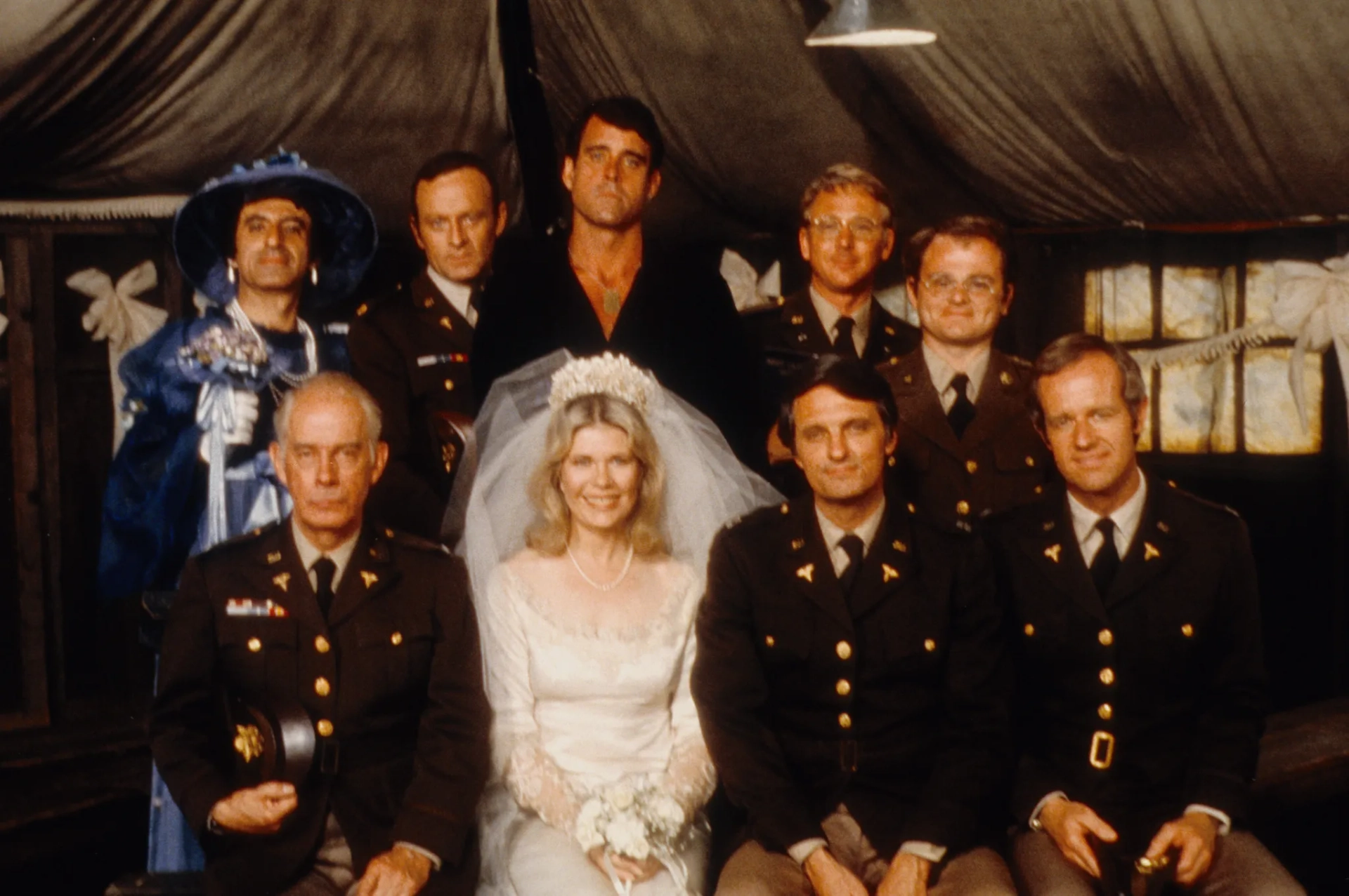 Alan Alda, Gary Burghoff, Beeson Carroll, William Christopher, Jamie Farr, Mike Farrell, Larry Linville, Harry Morgan, and Loretta Swit in M*A*S*H (1972)