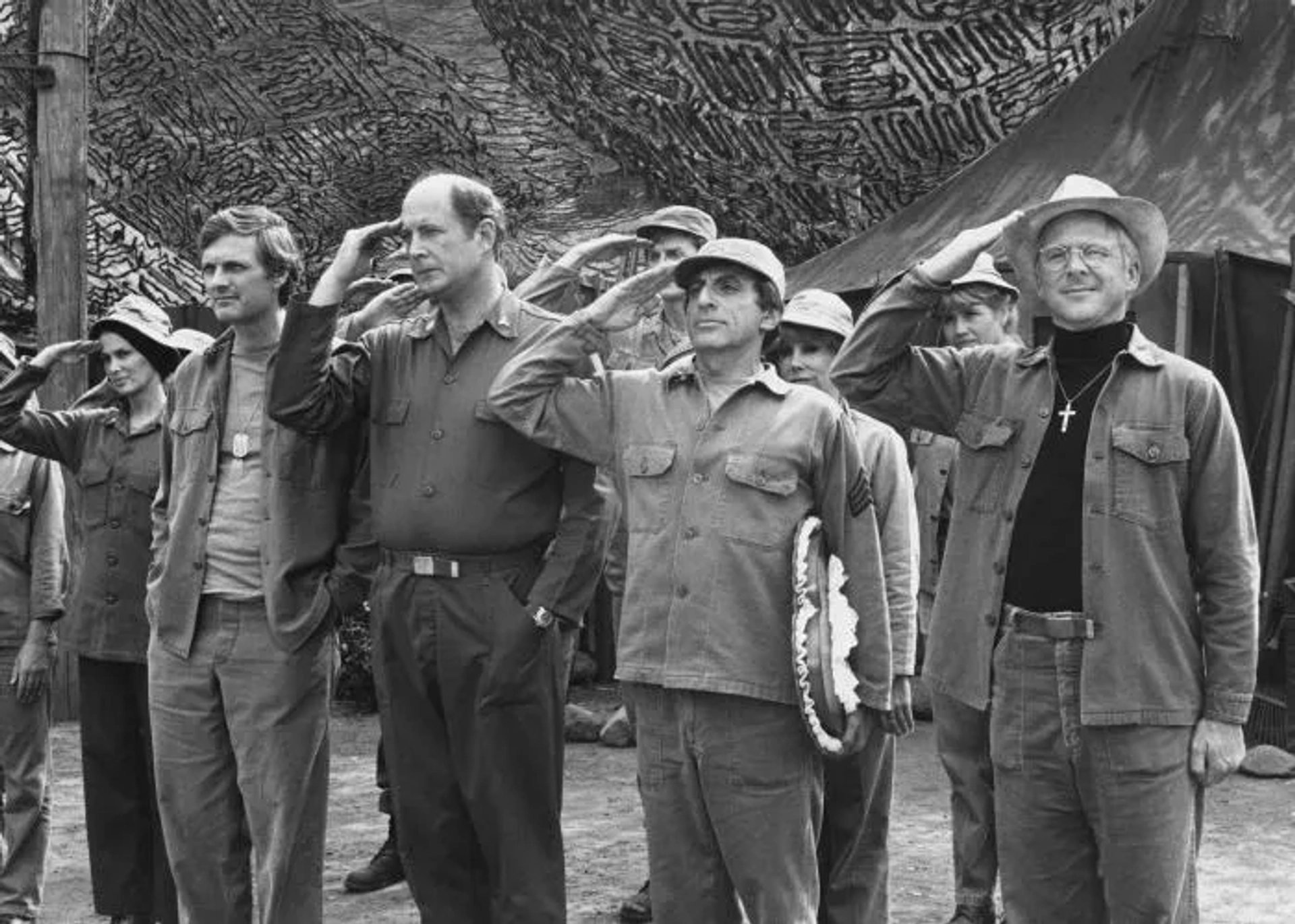 Alan Alda, David Ogden Stiers, William Christopher, and Jamie Farr in M*A*S*H (1972)