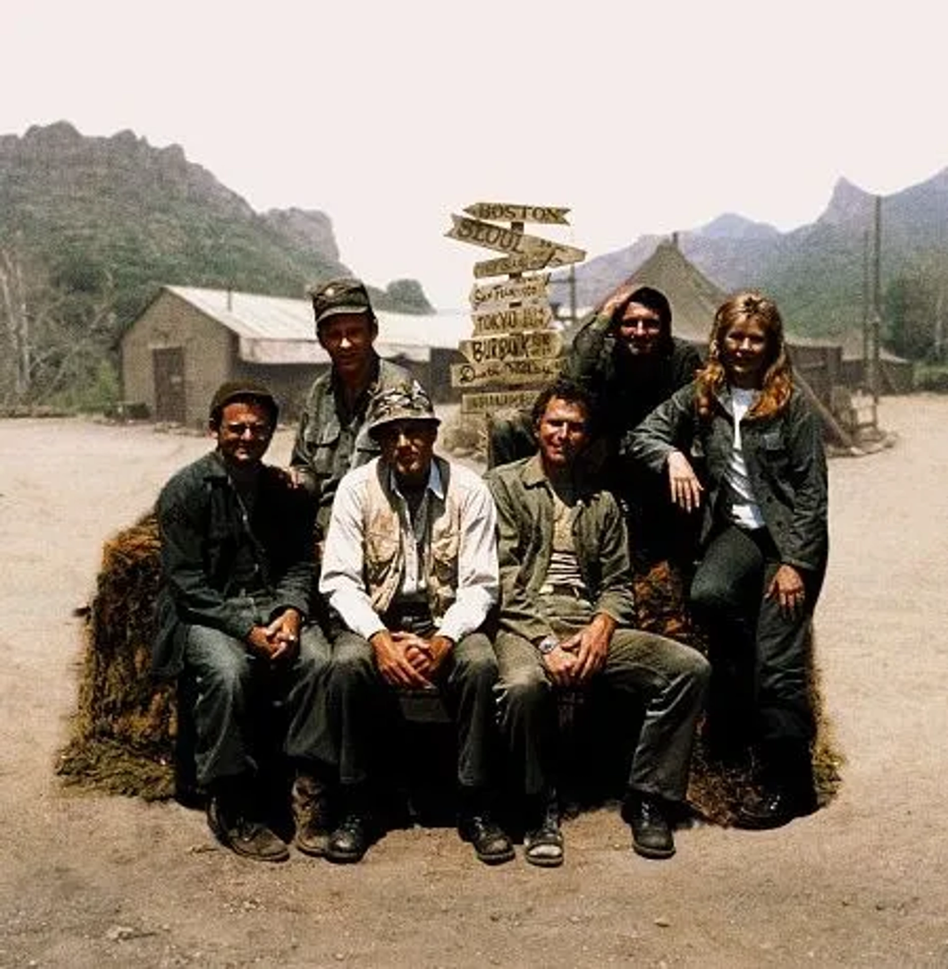 Alan Alda, Gary Burghoff, Larry Linville, Wayne Rogers, McLean Stevenson, and Loretta Swit in M*A*S*H (1972)