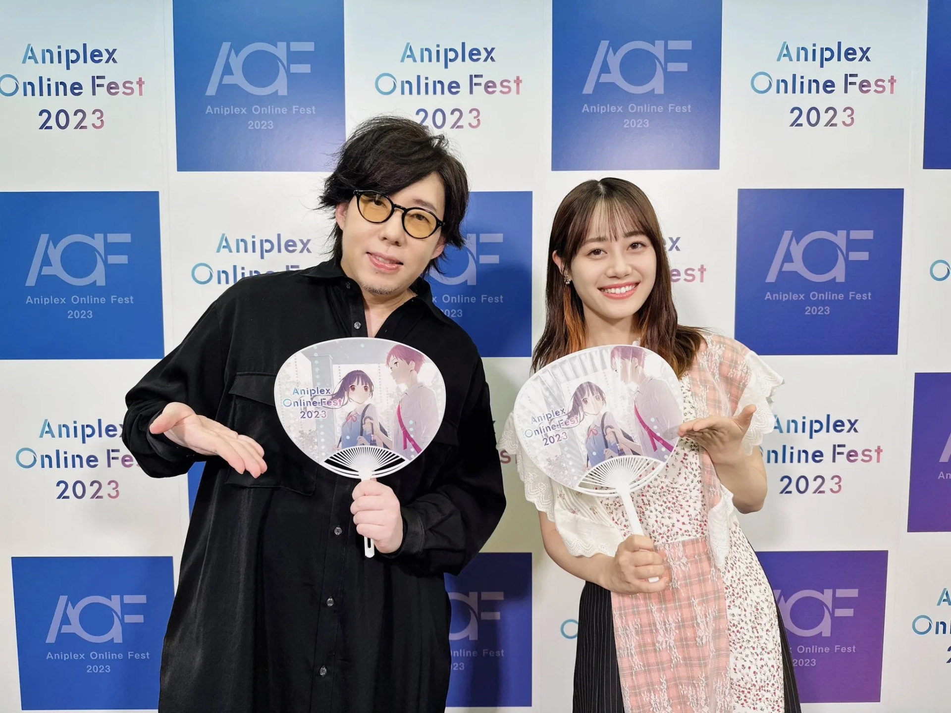 Satoshi Hino and Miku Itou at an event for Demon Lord 2099 (2024)