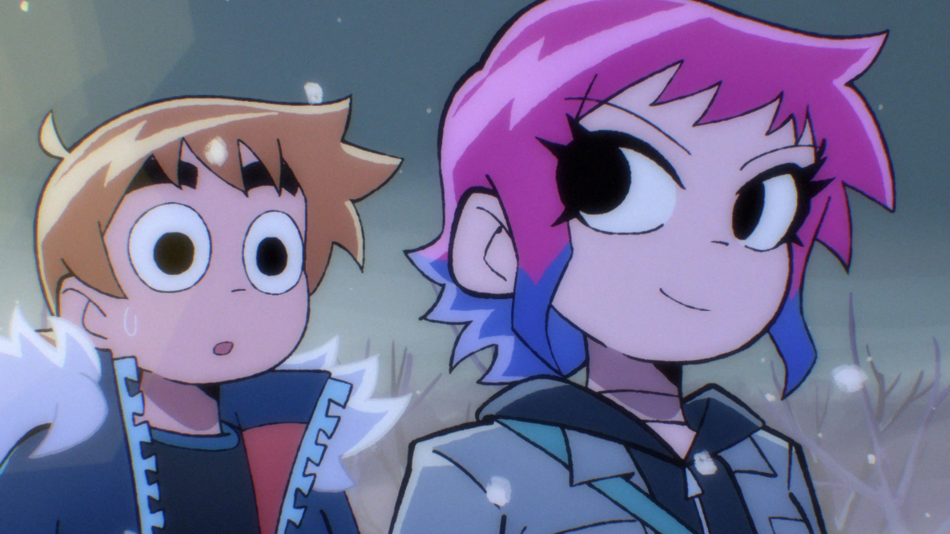 Michael Cera and Mary Elizabeth Winstead in Scott Pilgrim Takes Off (2023)