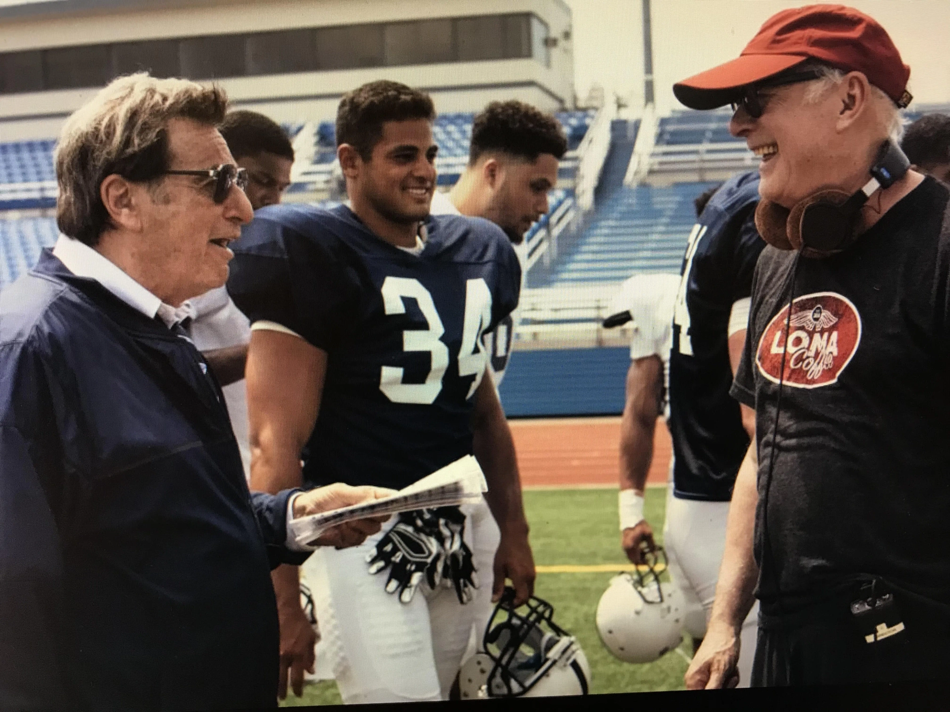 Al Pacino, Me and Barry Levinson on set filming Paterno