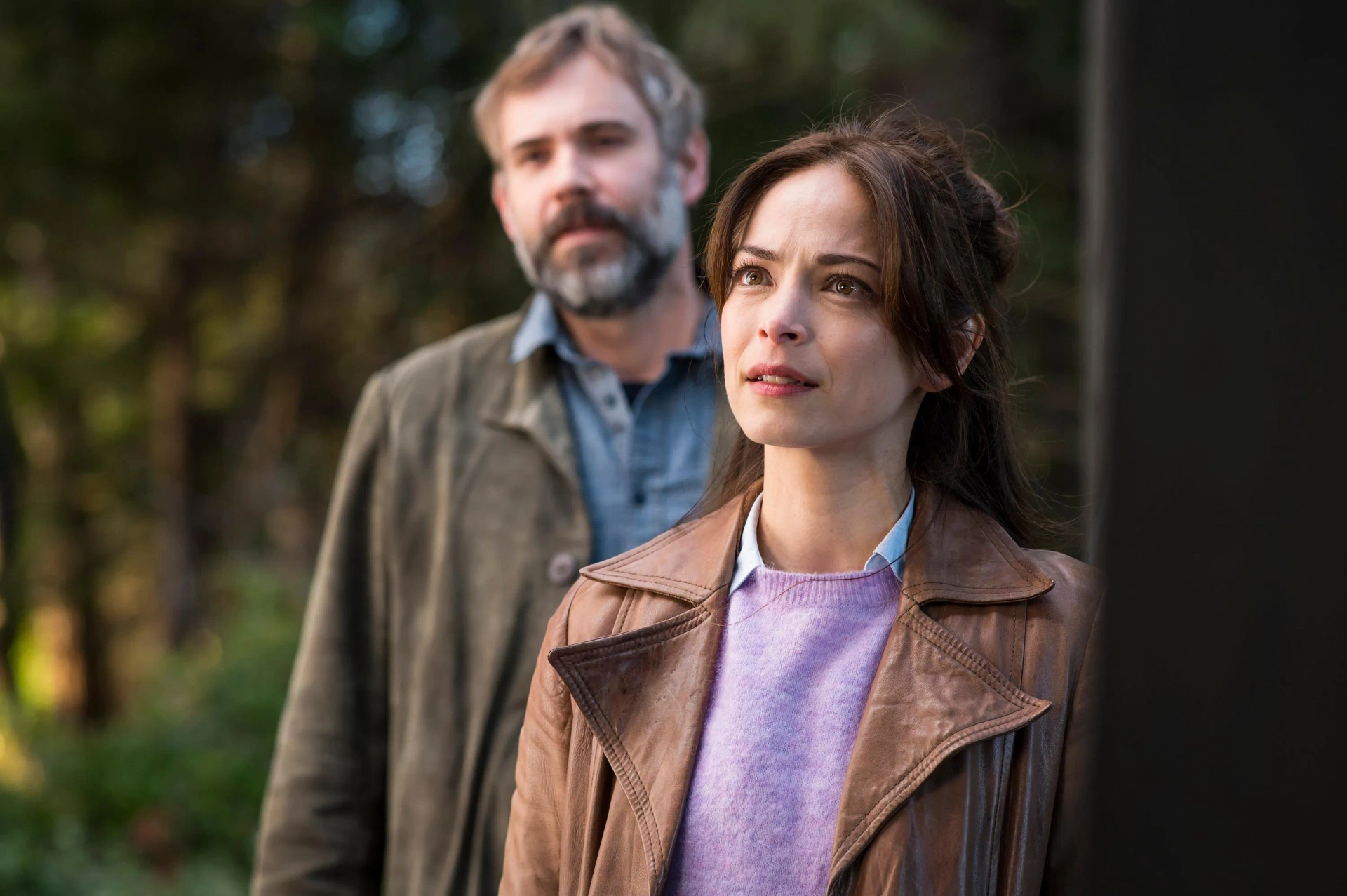 Kristin Kreuk and Rossif Sutherland in Murder in a Small Town (2024)