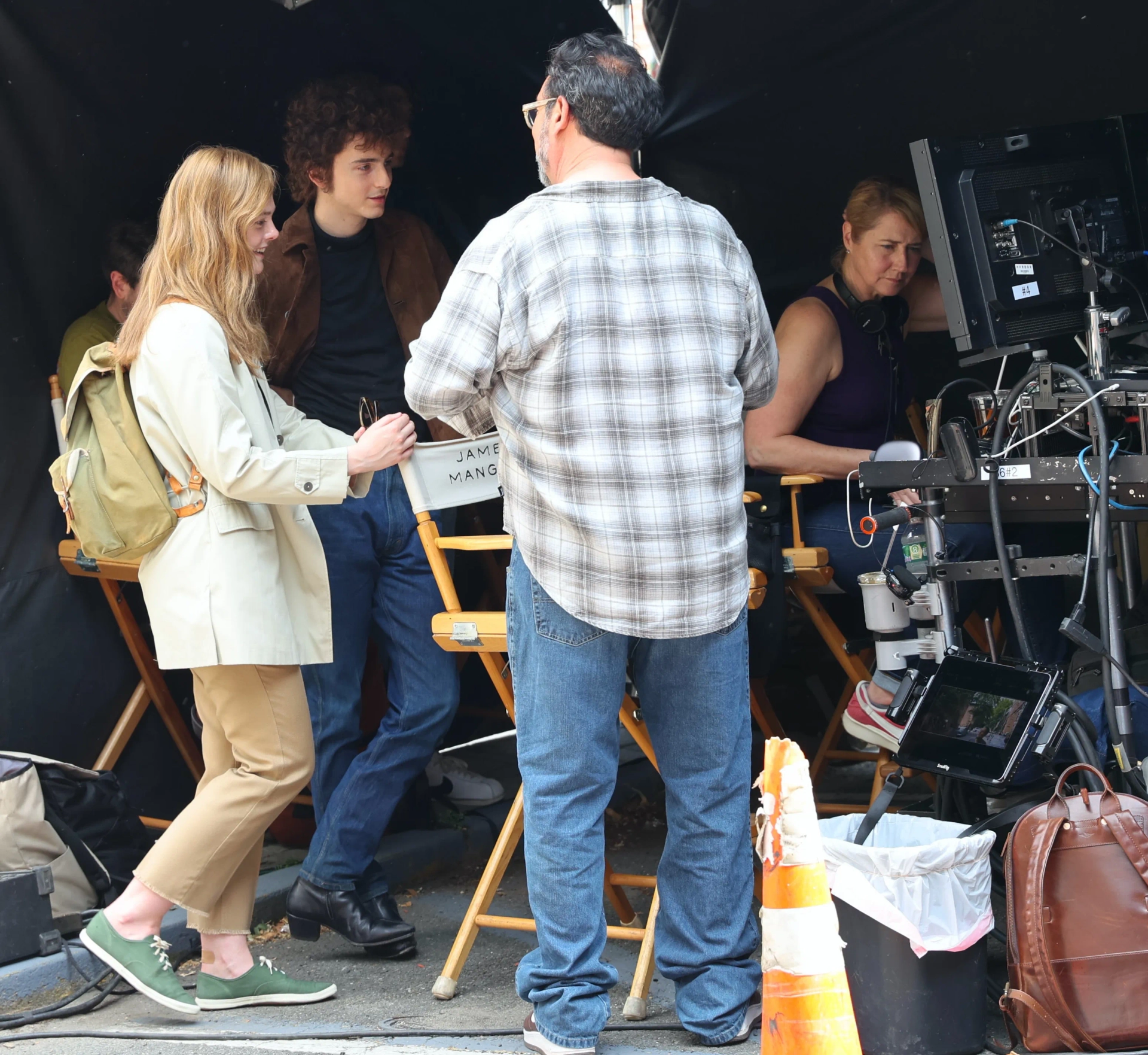James Mangold, Elle Fanning, and Timothée Chalamet in A Complete Unknown (2024)