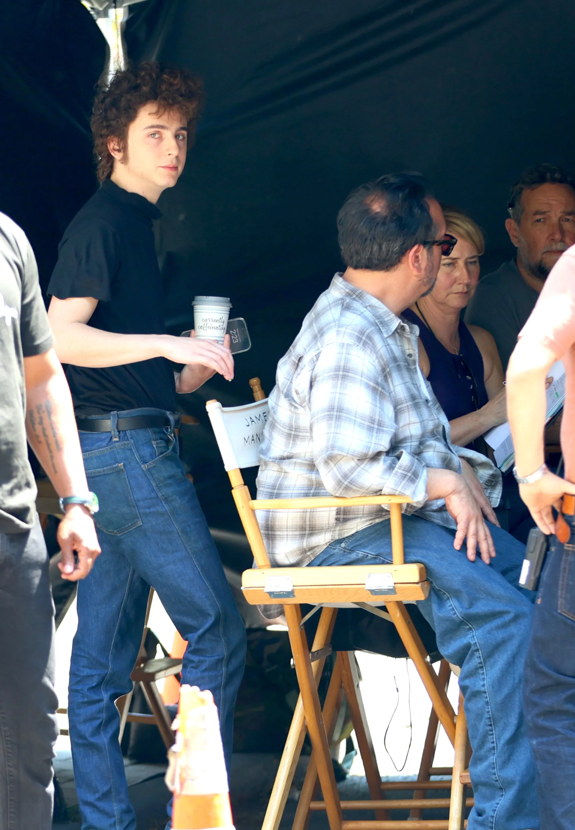 James Mangold and Timothée Chalamet in A Complete Unknown (2024)