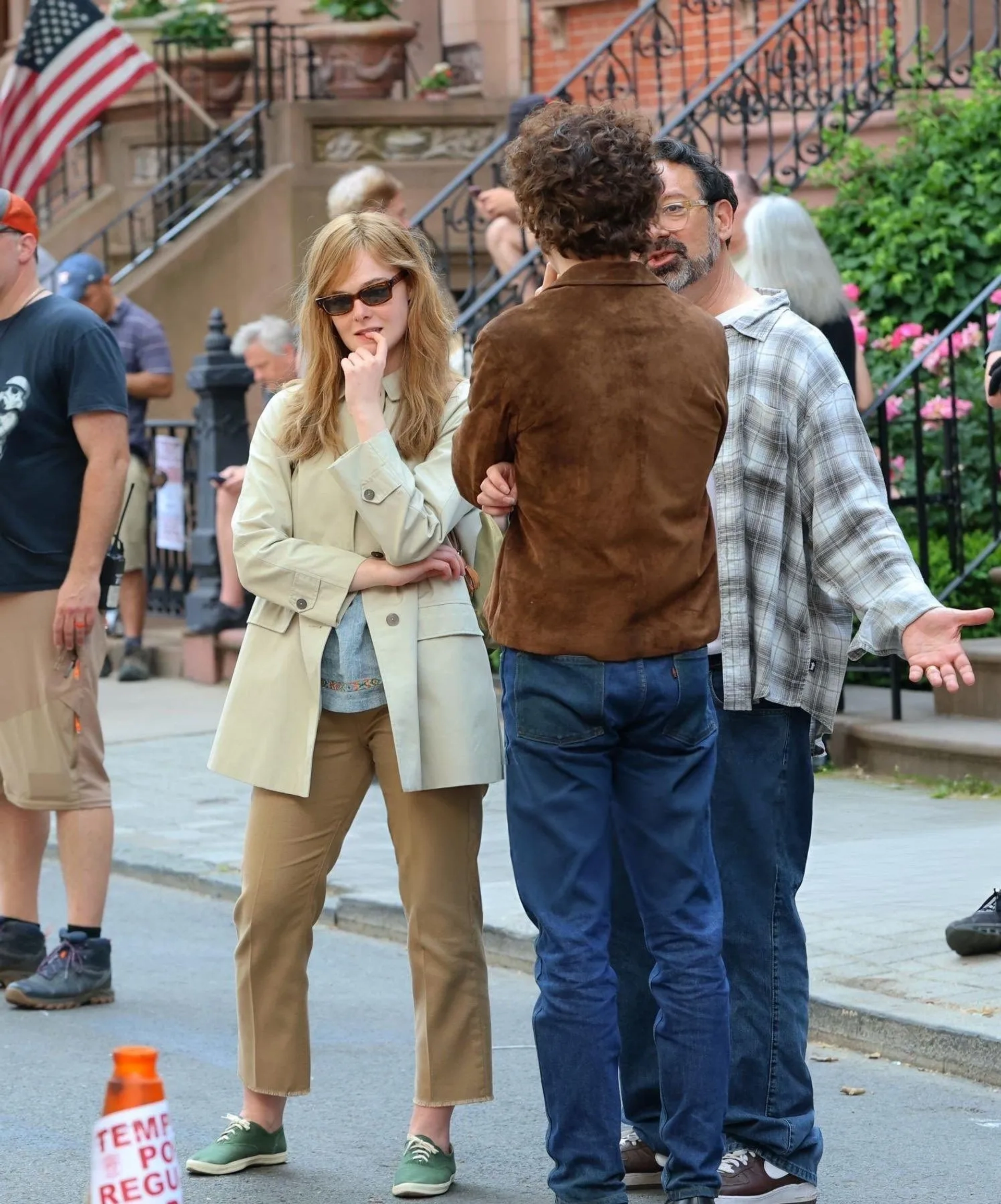 James Mangold, Elle Fanning, and Timothée Chalamet in A Complete Unknown (2024)