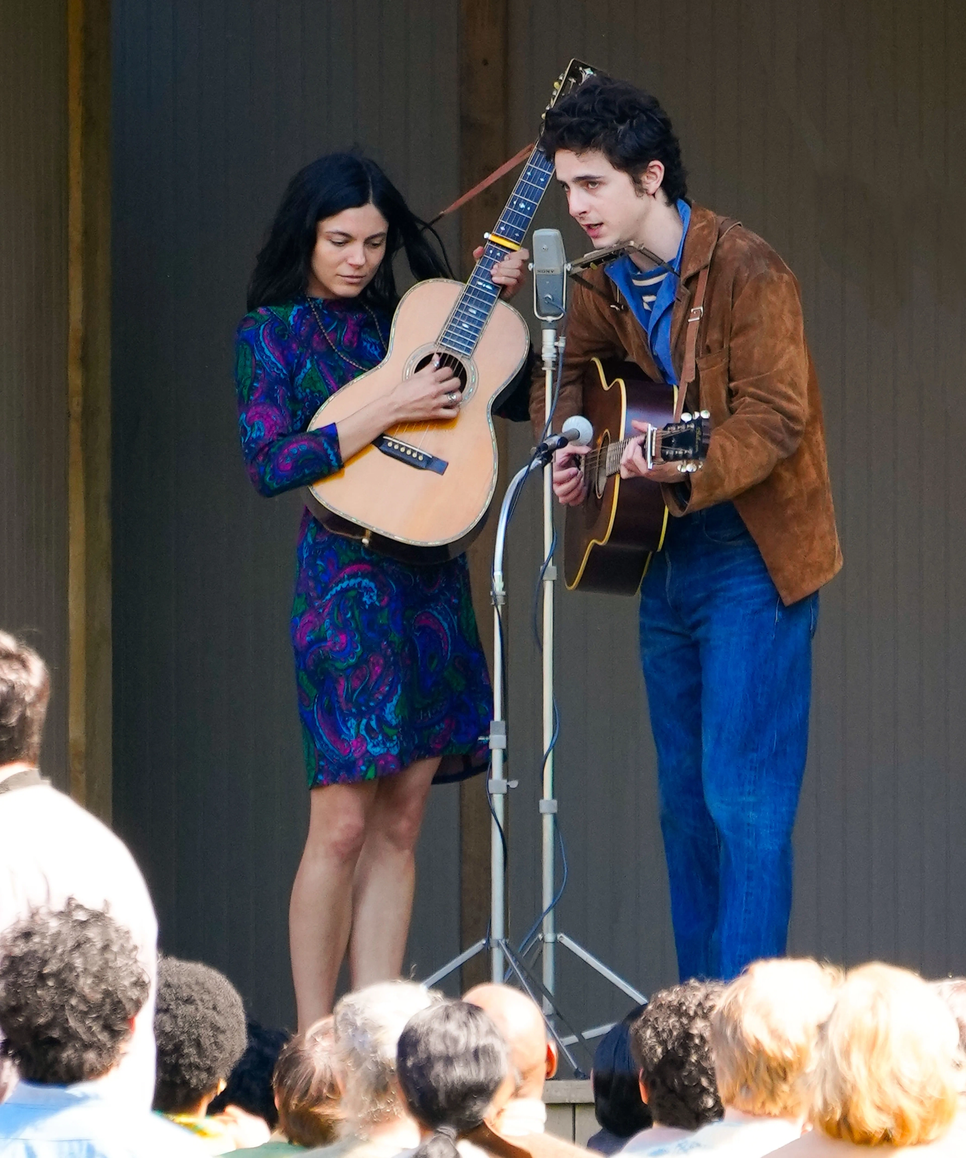 Timothée Chalamet and Monica Barbaro in A Complete Unknown (2024)
