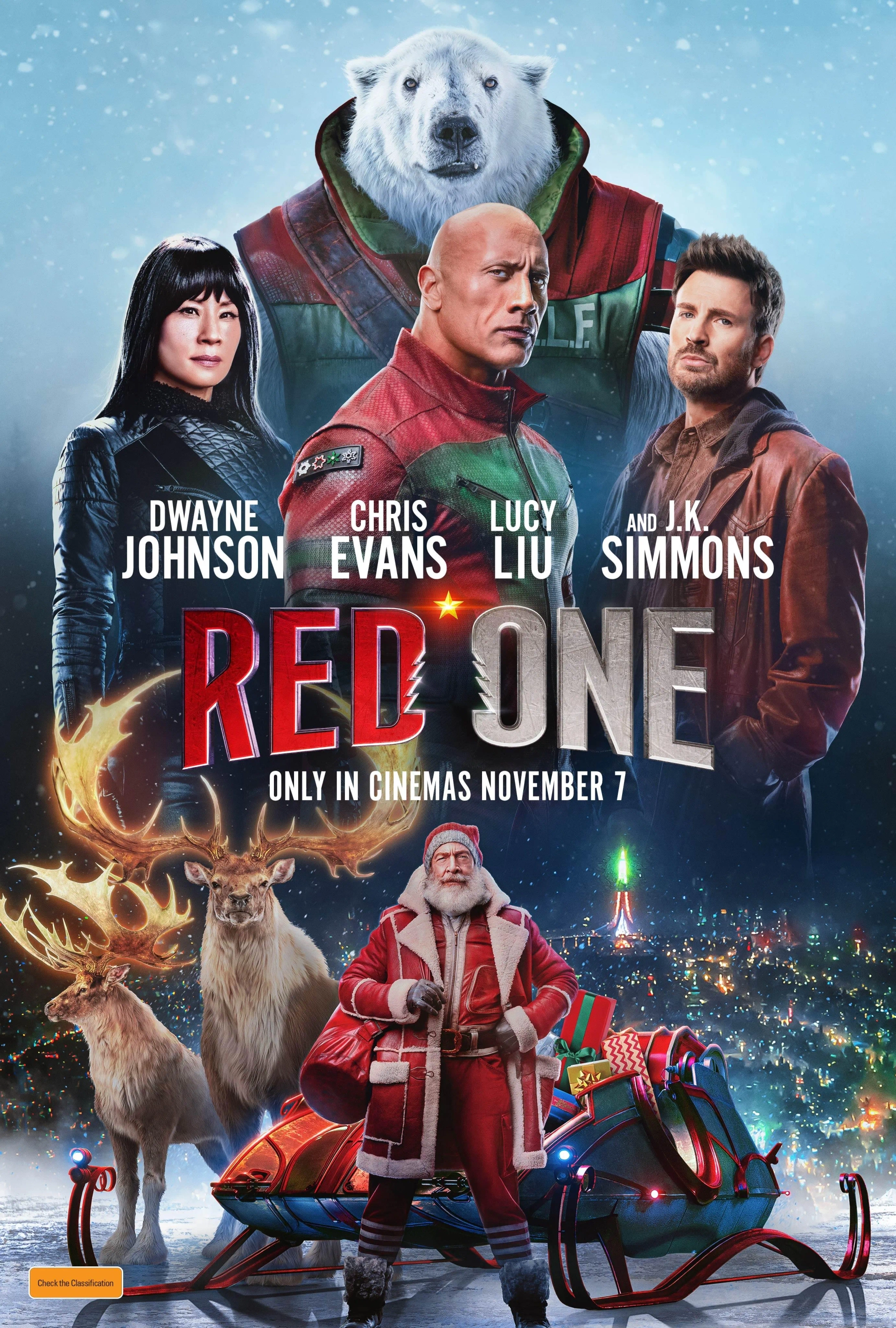 Lucy Liu, Chris Evans, Dwayne Johnson, J.K. Simmons, and Reinaldo Faberlle in Red One (2024)