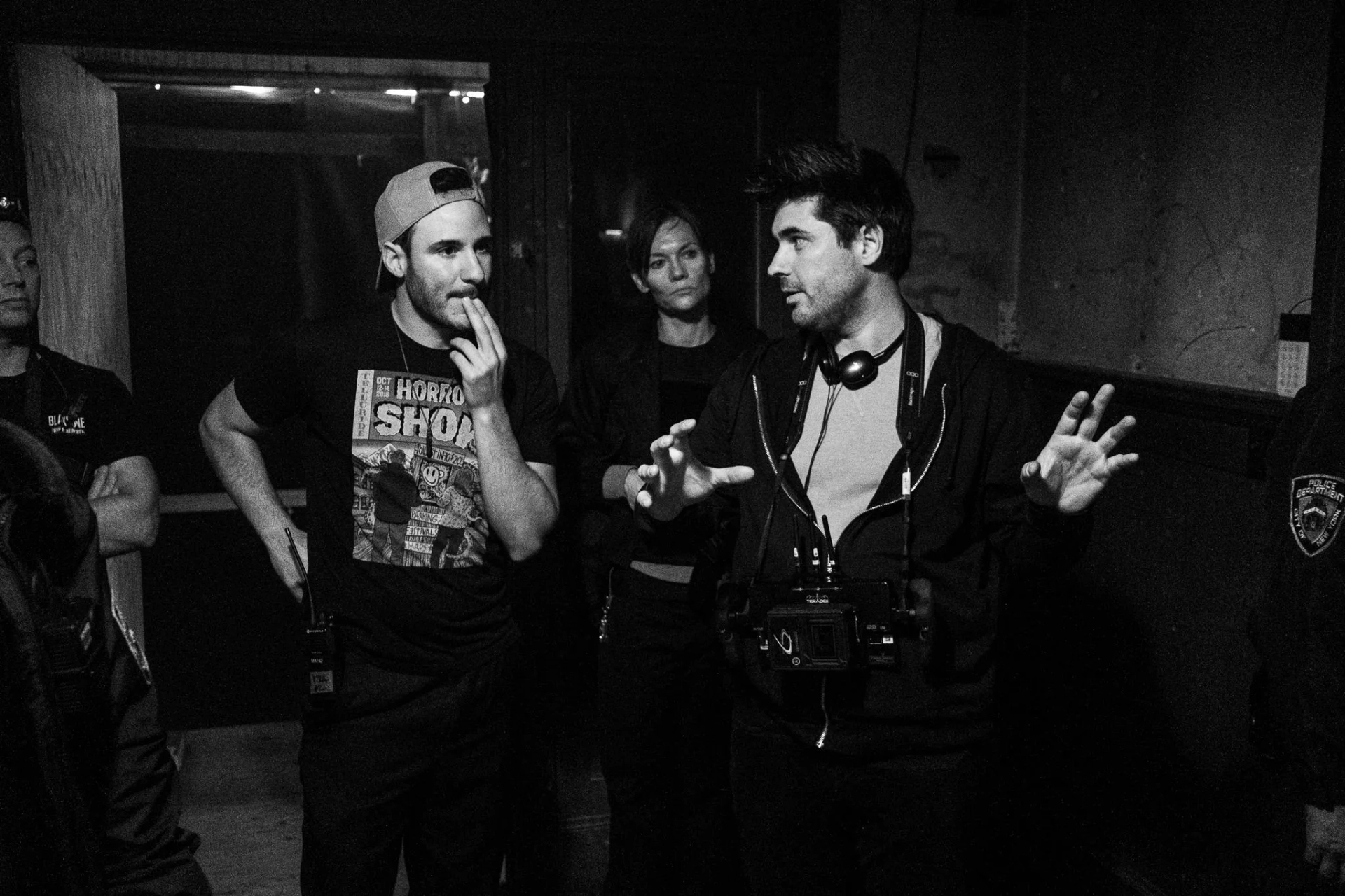 Jordan Downey and Kevin Stewart on the set of V/H/S/Beyond