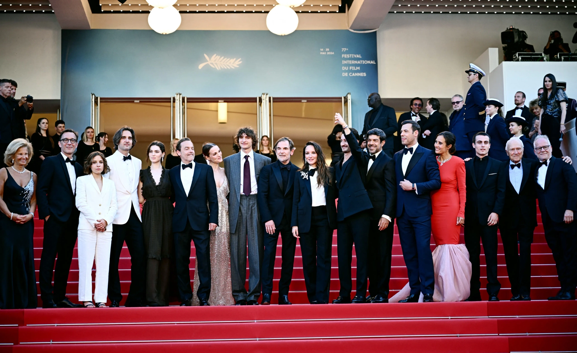 Pierfrancesco Favino, Alexandre de La Patellière, Laurent Lafitte, Patrick Mille, Matthieu Delaporte, Thierry Frémaux, Julien De Saint Jean, Anaïs Demoustier, Jérôme Seydoux, Julie De Bona, Dimitri Rassam, Iris Knobloch, Pierre Niney, Vassili Schneider, Anamaria Vartolomei, Adèle Simphal, and Marie Narbonne at an event for The Count of Monte-Cristo (2024)