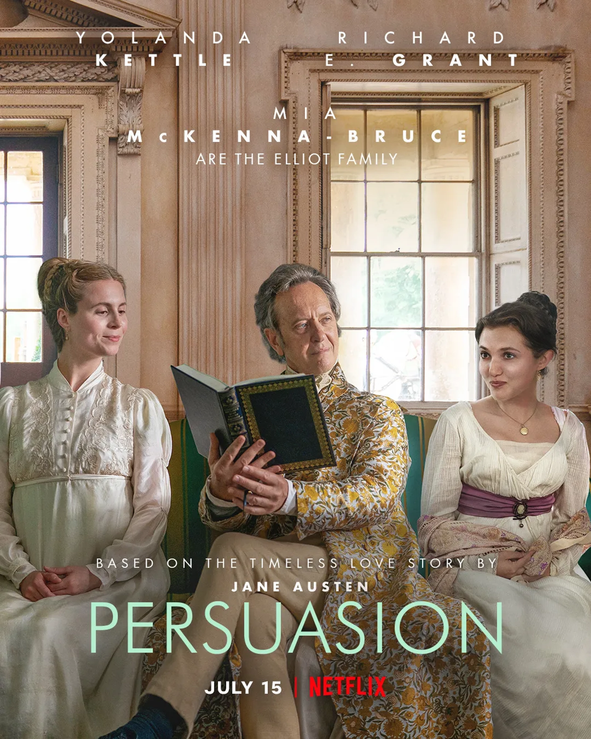 Richard E. Grant, Mia McKenna-Bruce, and Yolanda Kettle in Persuasion (2022)