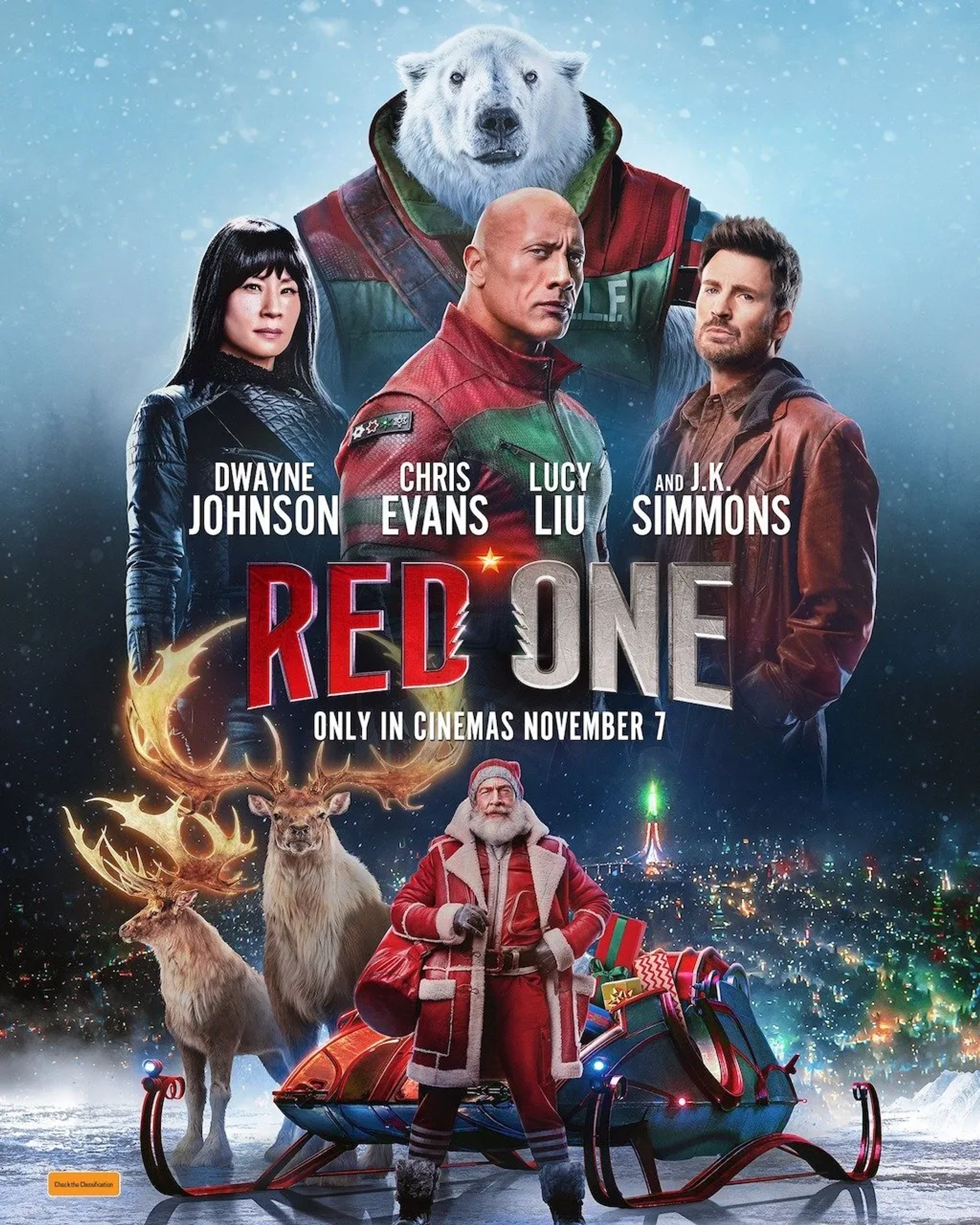 Lucy Liu, Chris Evans, Dwayne Johnson, J.K. Simmons, and Reinaldo Faberlle in Red One (2024)