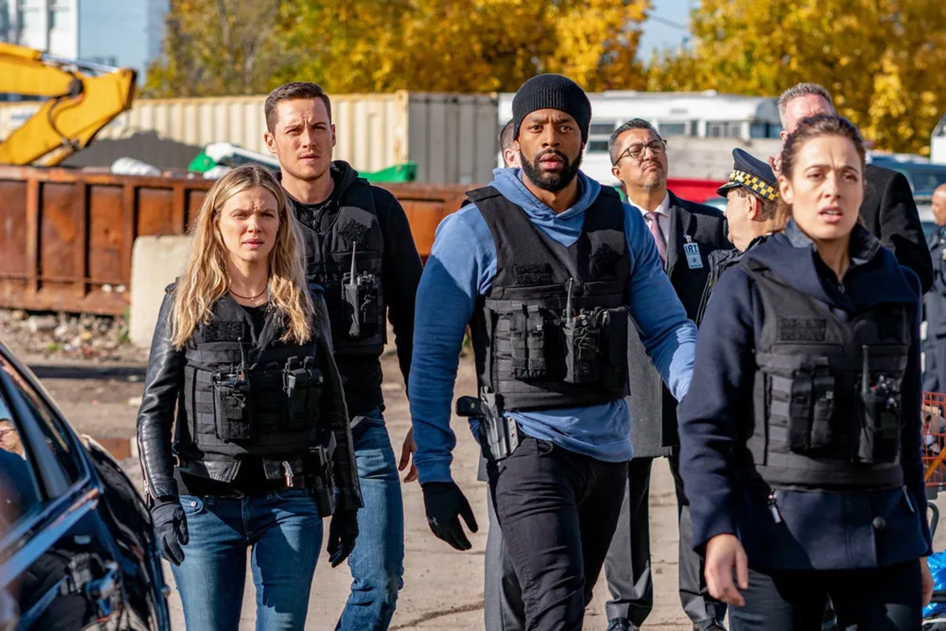 Jesse Lee Soffer, Marina Squerciati, Tracy Spiridakos, and LaRoyce Hawkins in Chicago P.D. (2014)