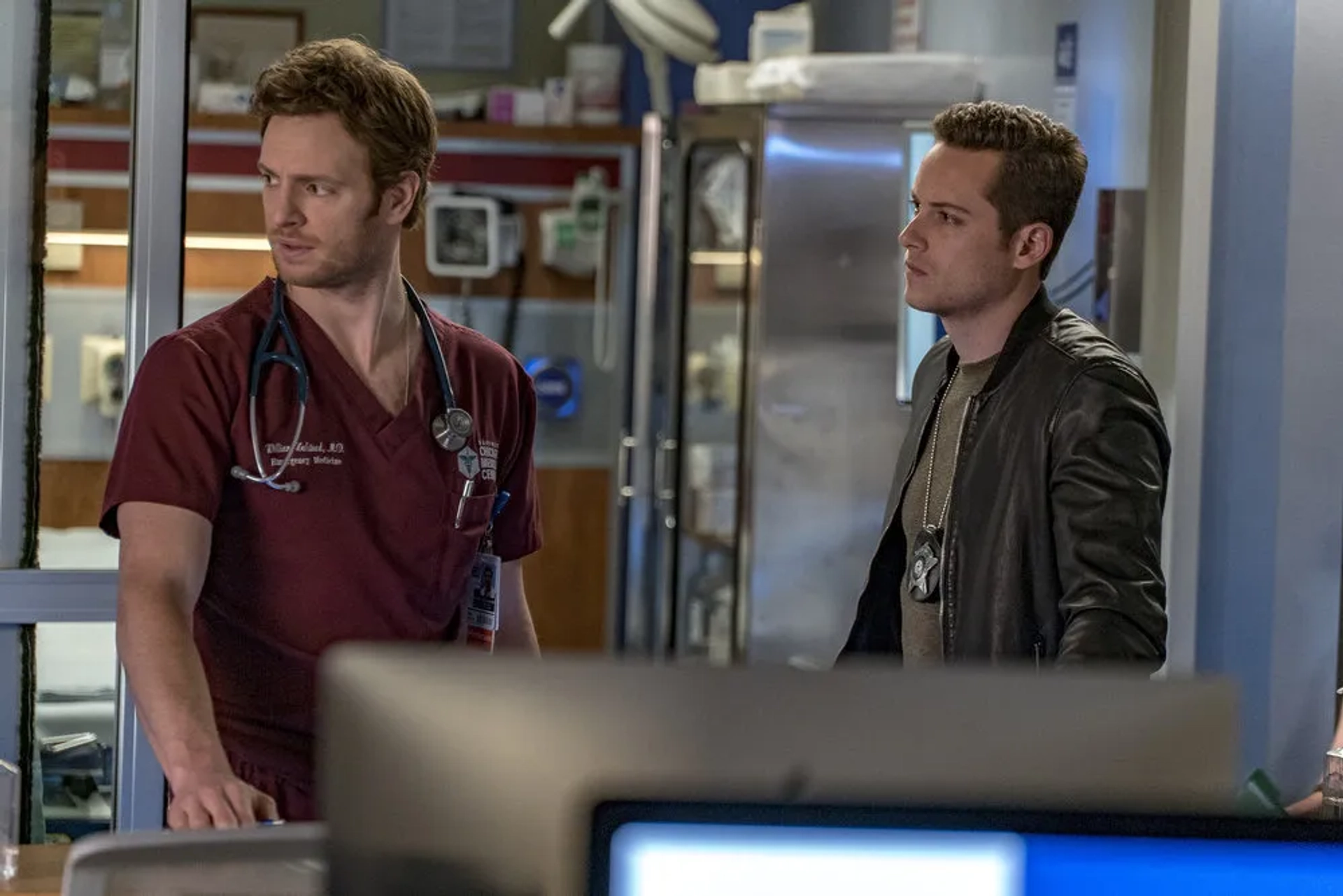 Jesse Lee Soffer and Nick Gehlfuss in Chicago P.D. (2014)