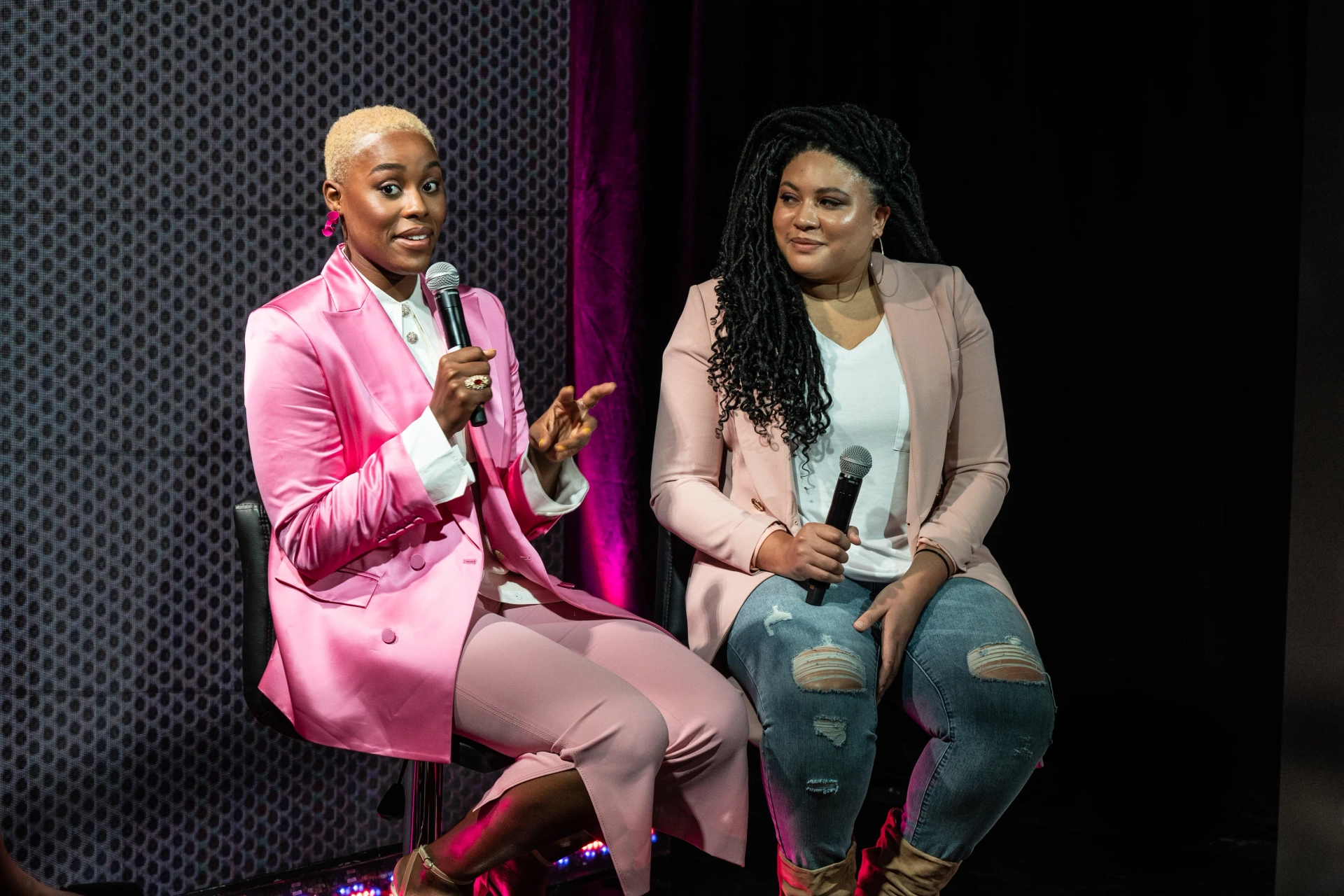 Jerrie Johnson and Tracy Oliver at an event for Harlem (2021)