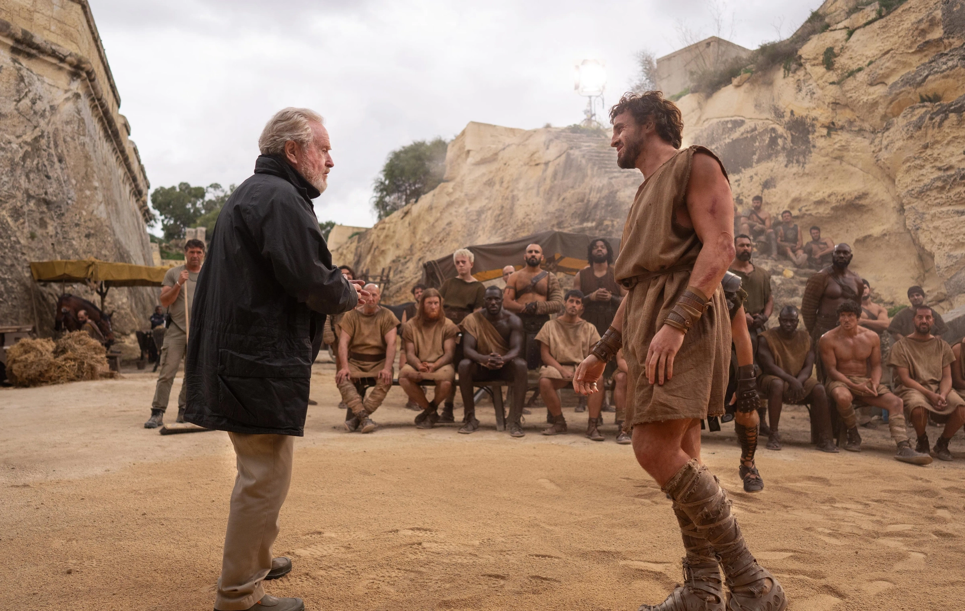 Ridley Scott and Paul Mescal in Gladiator II (2024)