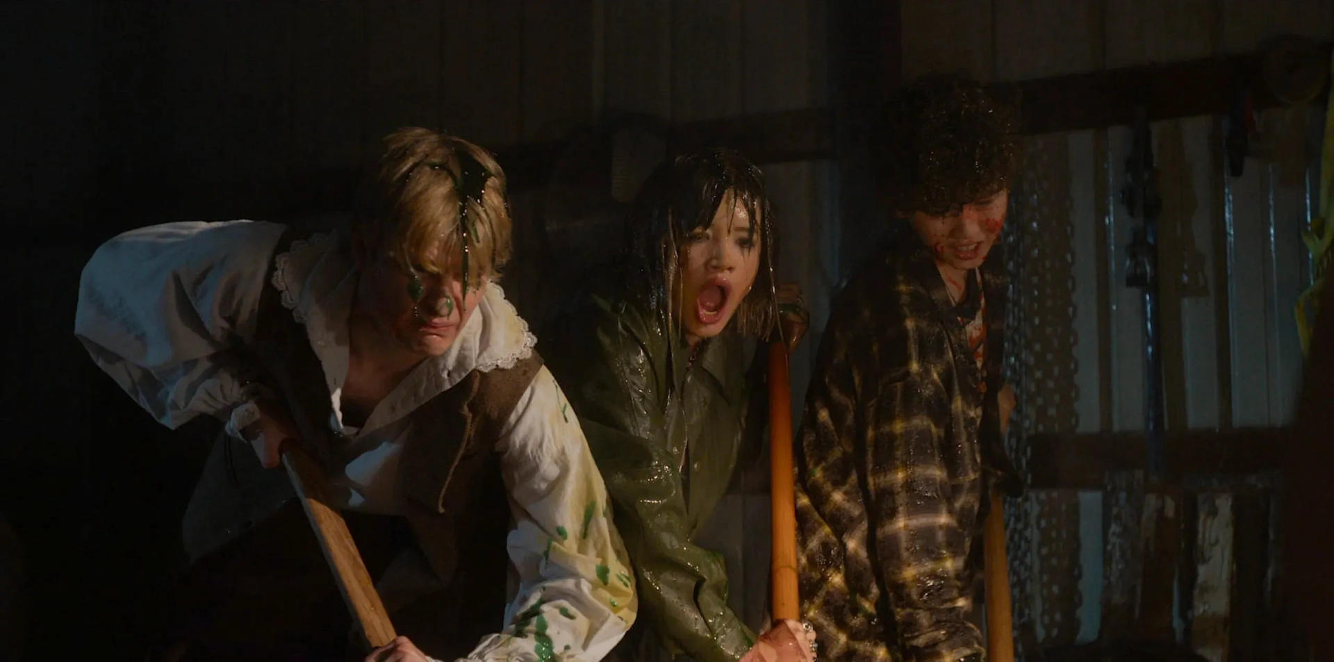 Wyatt Lindner, Corey Fogelmanis, and Peyton Elizabeth Lee in Carved (2024)