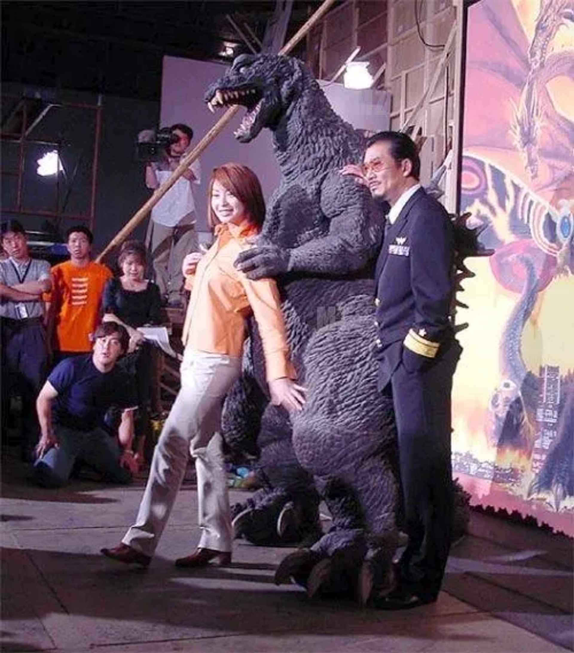 Chiharu Niiyama, Ryûdô Uzaki, and Mizuho Yoshida at an event for Godzilla, Mothra and King Ghidorah: Giant Monsters All-Out Attack (2001)