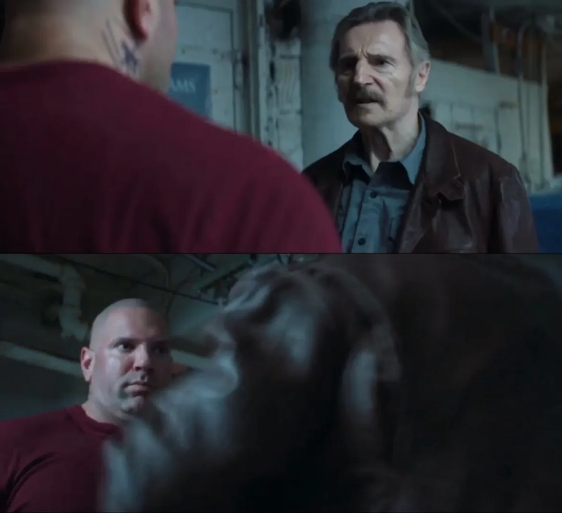 Stills of Liam Neeson and Levon Panek from the trailer of “Absolution”