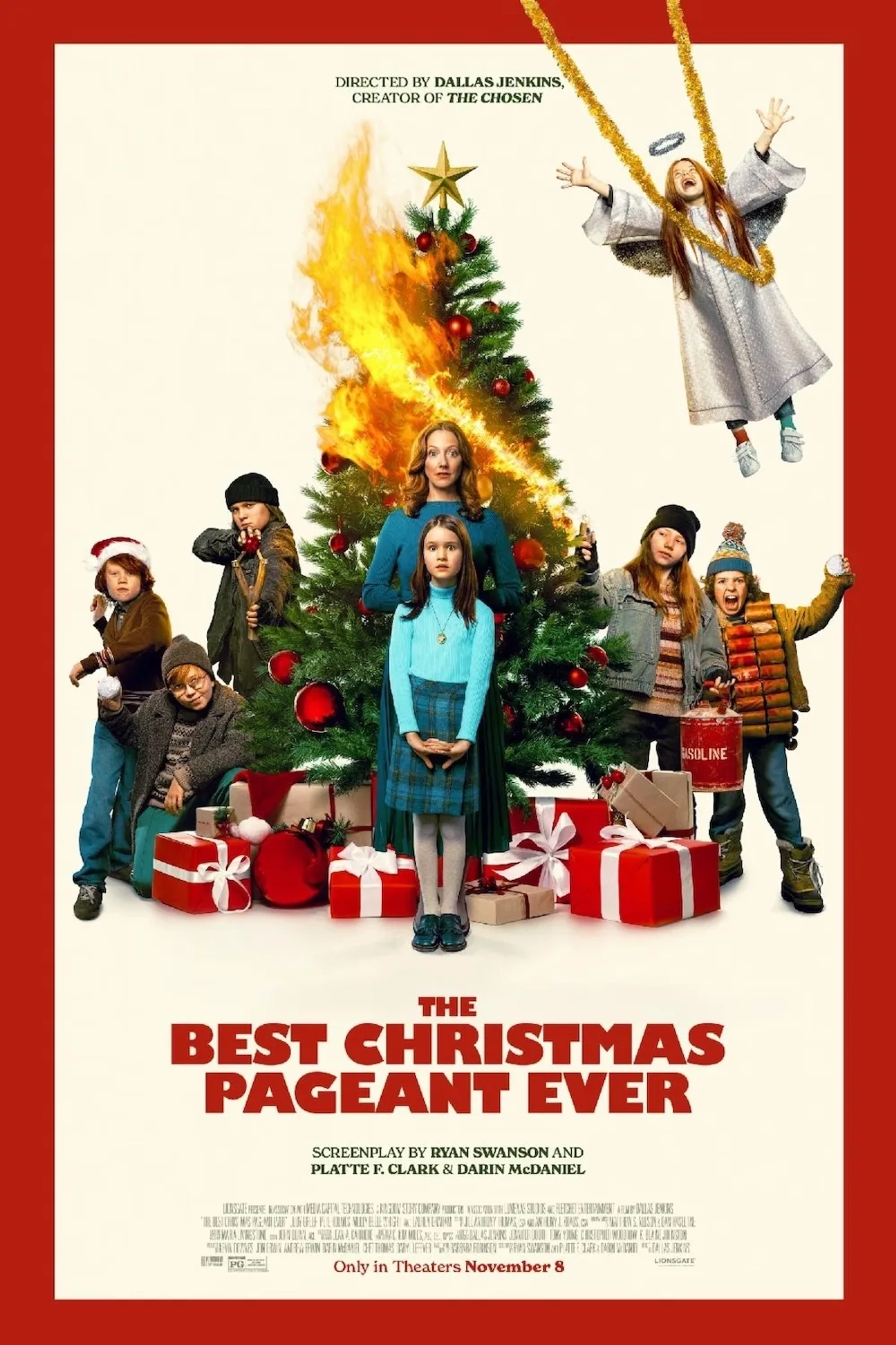 Judy Greer, Beatrice Schneider, Molly Belle Wright, Ewan Wood, Kynlee Heiman, Essek Moore, and Mason D Nelligan in The Best Christmas Pageant Ever (2024)