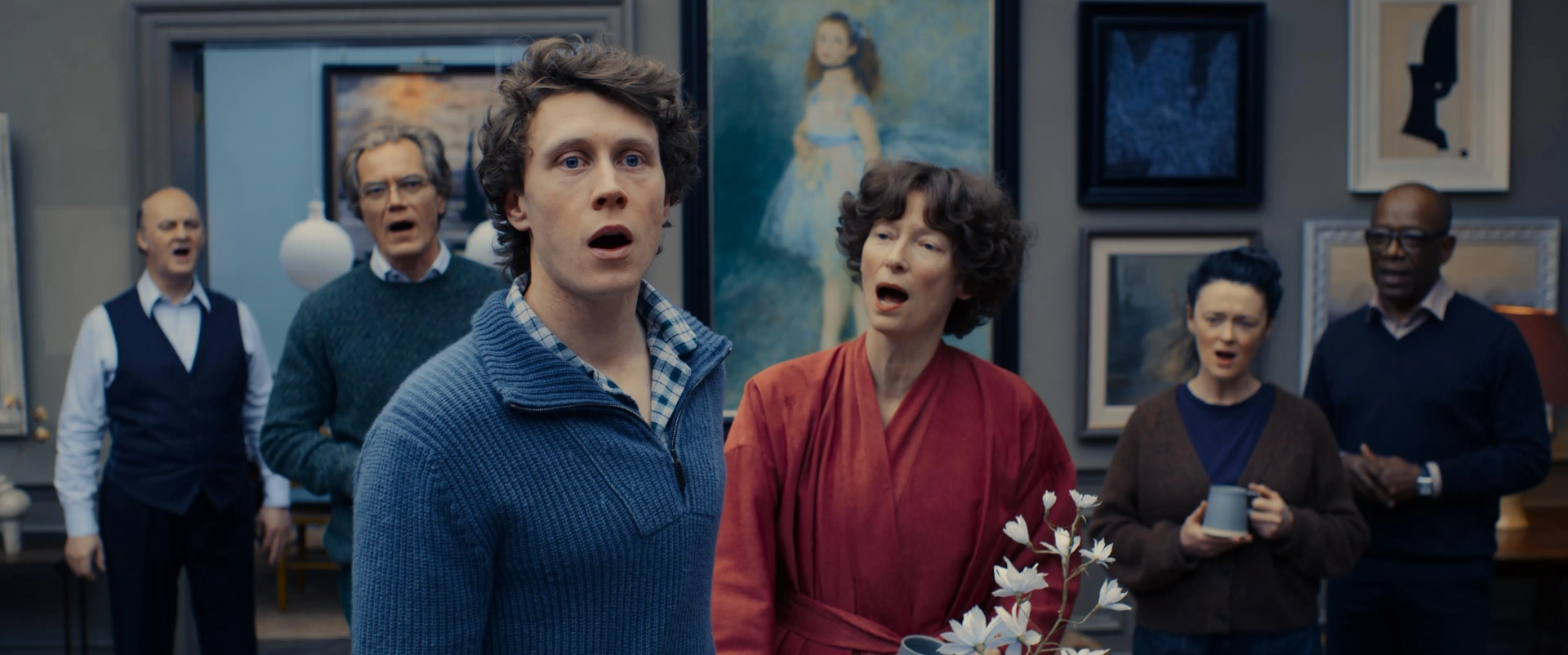 Bronagh Gallagher, Lennie James, Tim McInnerny, Michael Shannon, Tilda Swinton, and George MacKay in The End (2024)