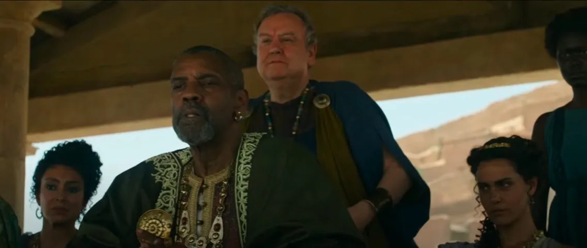 Denzel Washington, May Calamawy, and Riana Duce in Gladiator II (2024)