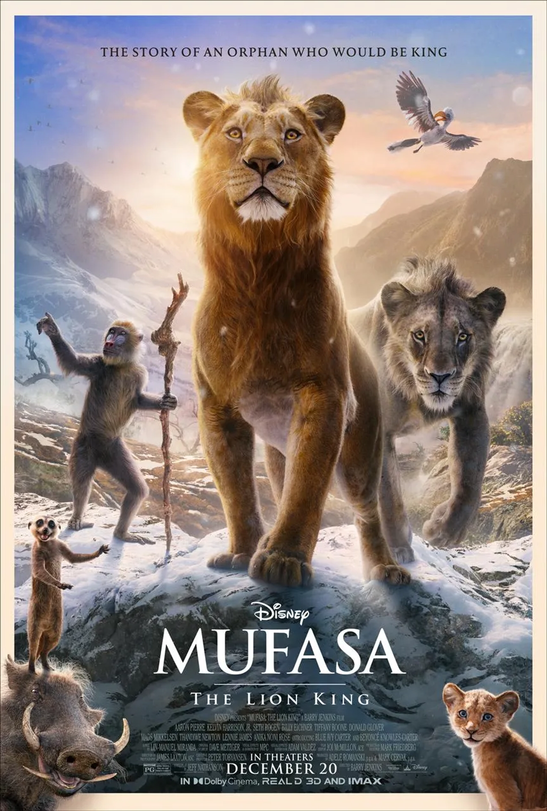 John Kani, Seth Rogen, Kagiso Lediga, Billy Eichner, Kelvin Harrison Jr., Blue Ivy Carter, and Aaron Pierre in Mufasa: The Lion King (2024)