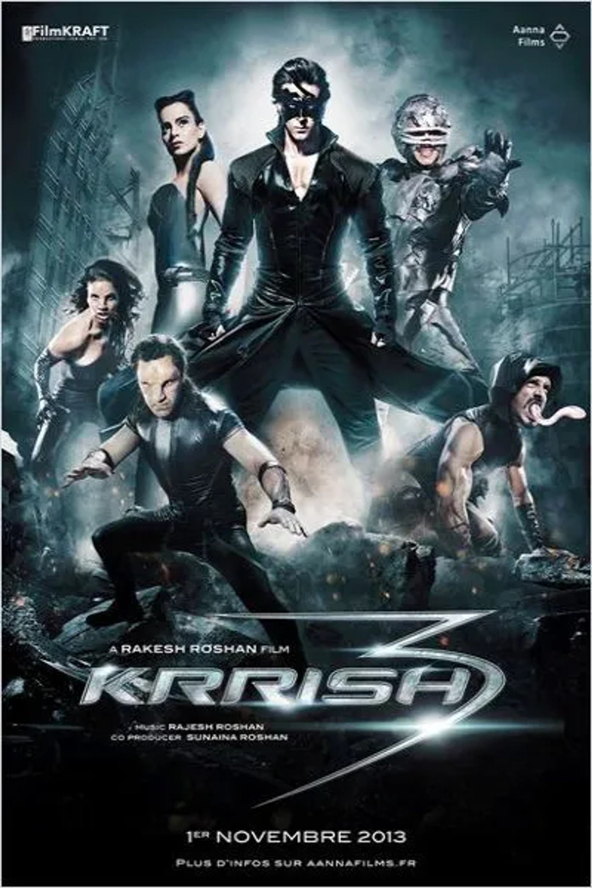 Hrithik Roshan, Arif Zakaria, and Kangana Ranaut in Krrish 3 (2013)