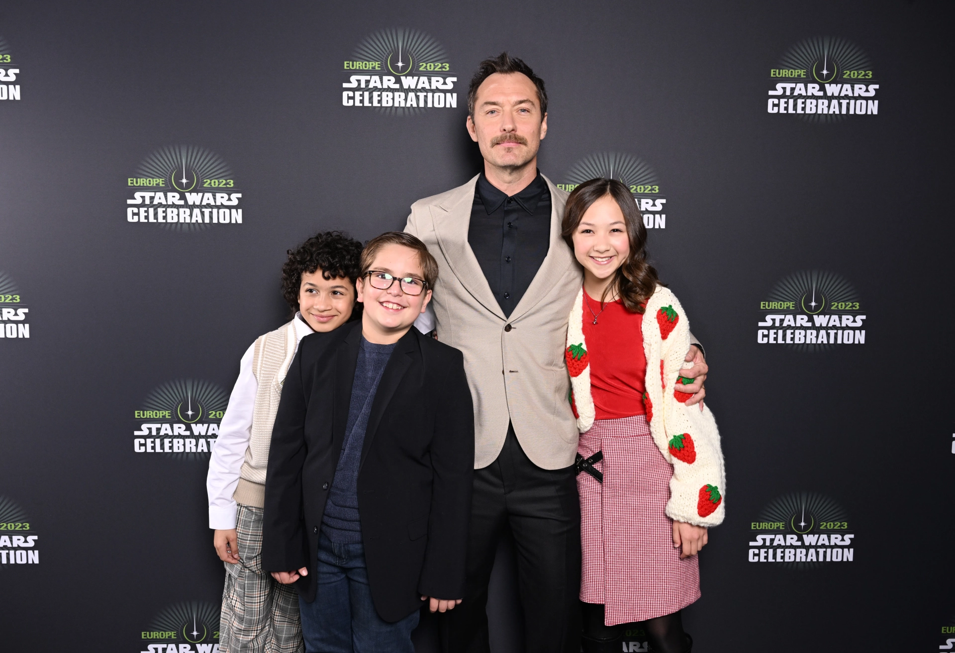 Jude Law, Kyriana Kratter, Ravi Cabot-Conyers, and Robert Timothy Smith at an event for Star Wars: Skeleton Crew (2024)