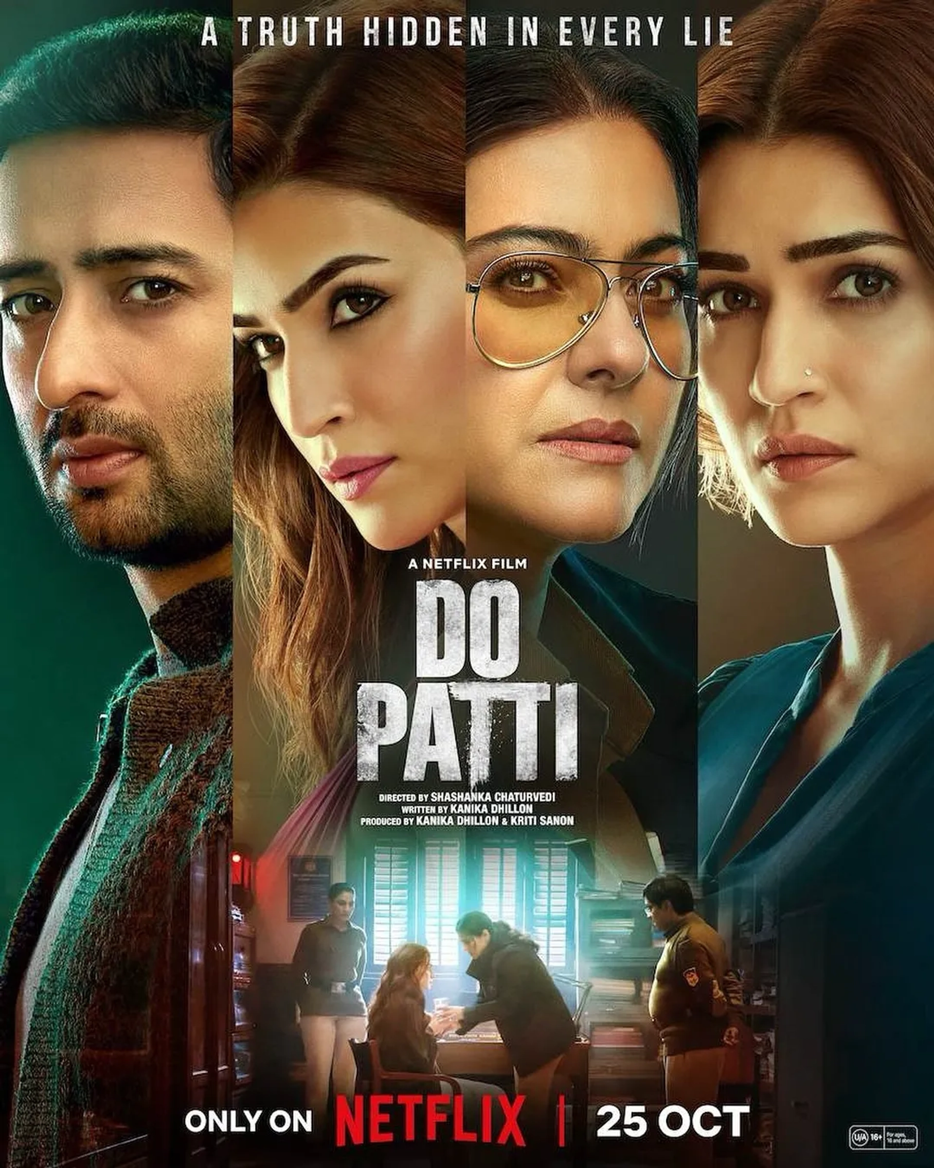 Kajol, Shaheer Sheikh, and Kriti Sanon in Do Patti (2024)