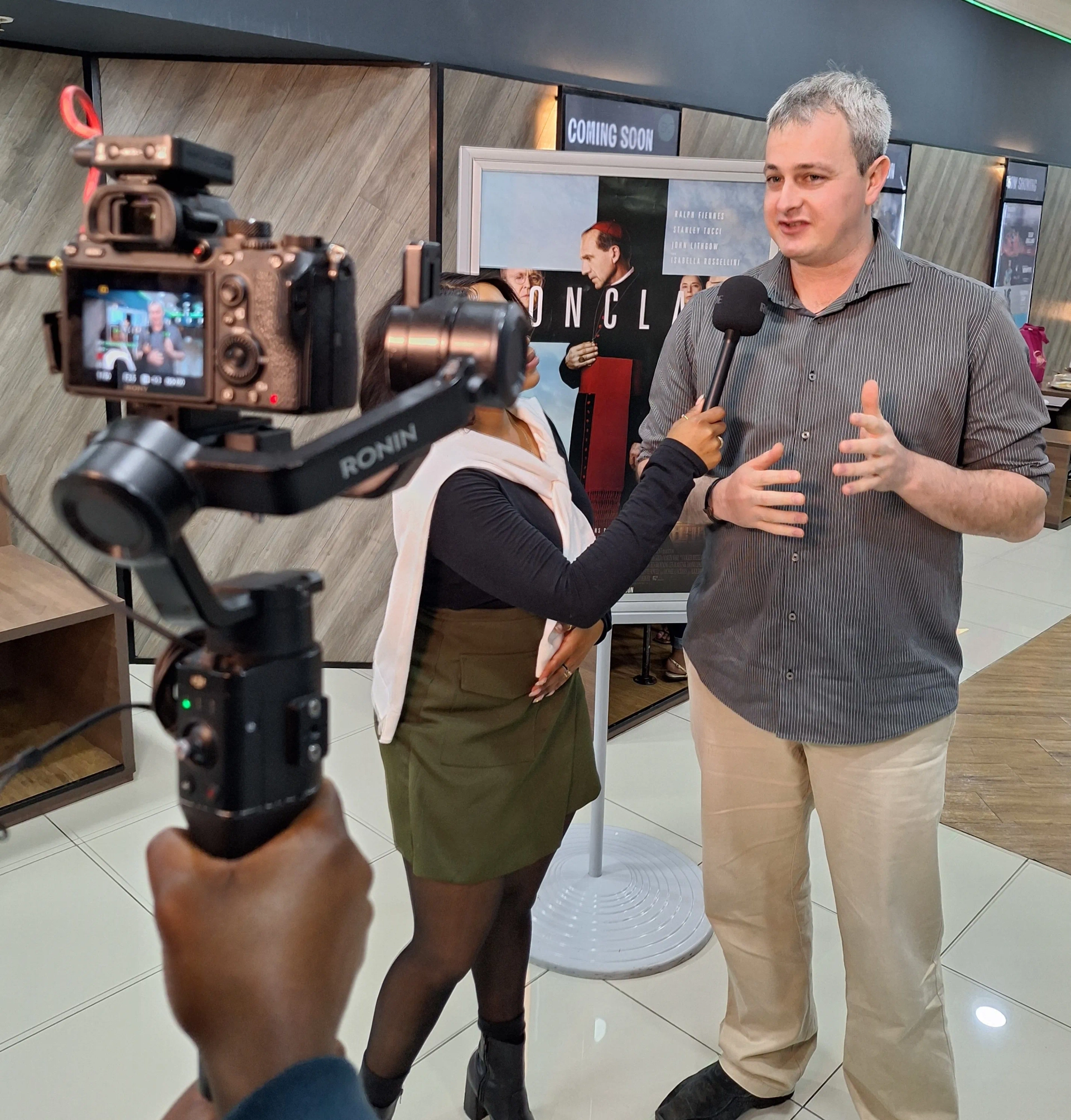 Bruce Crossey gives an Interview at the South African Premiere of Conclave