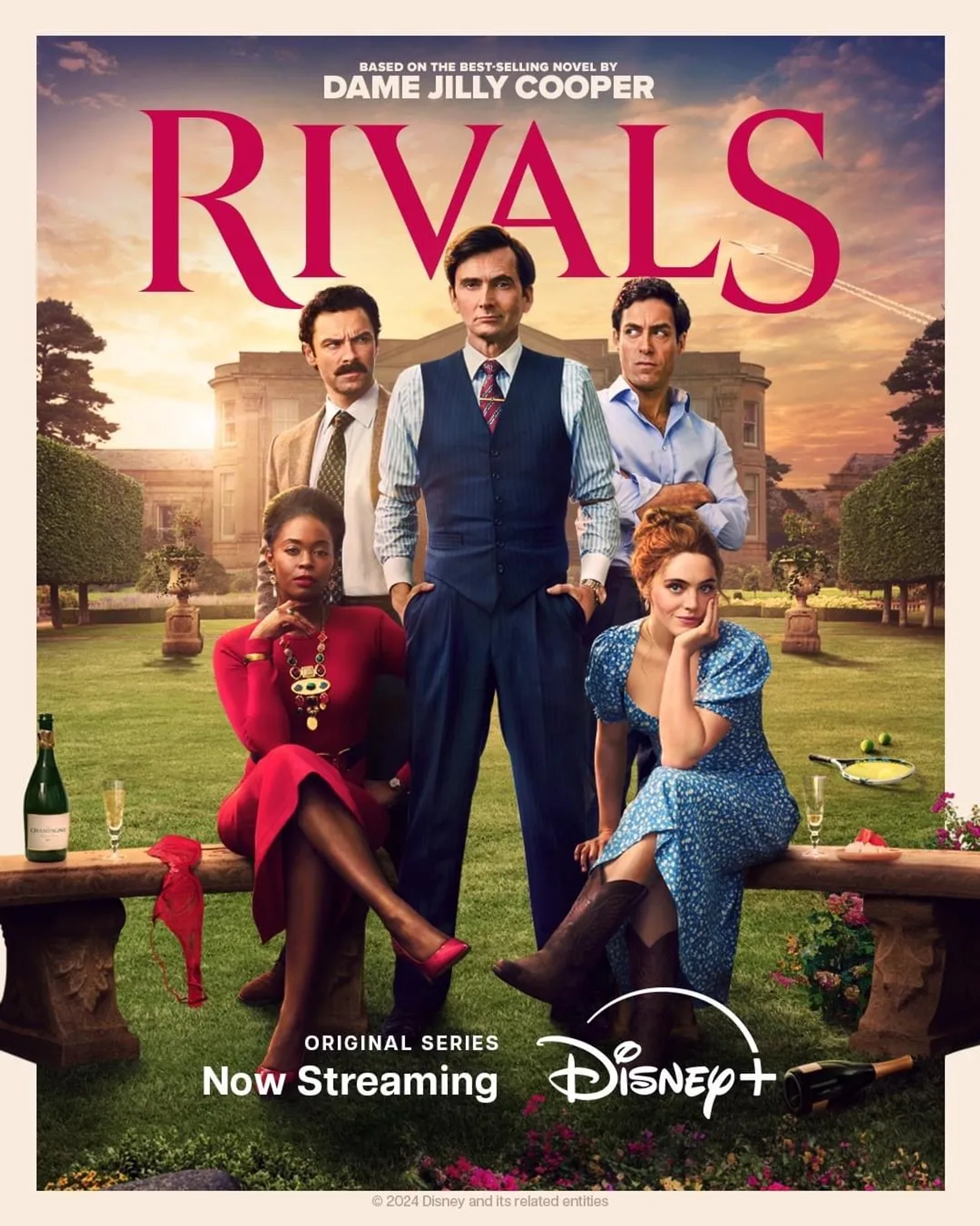 David Tennant, Alex Hassell, Aidan Turner, Nafessa Williams, and Bella Maclean in Rivals (2024)
