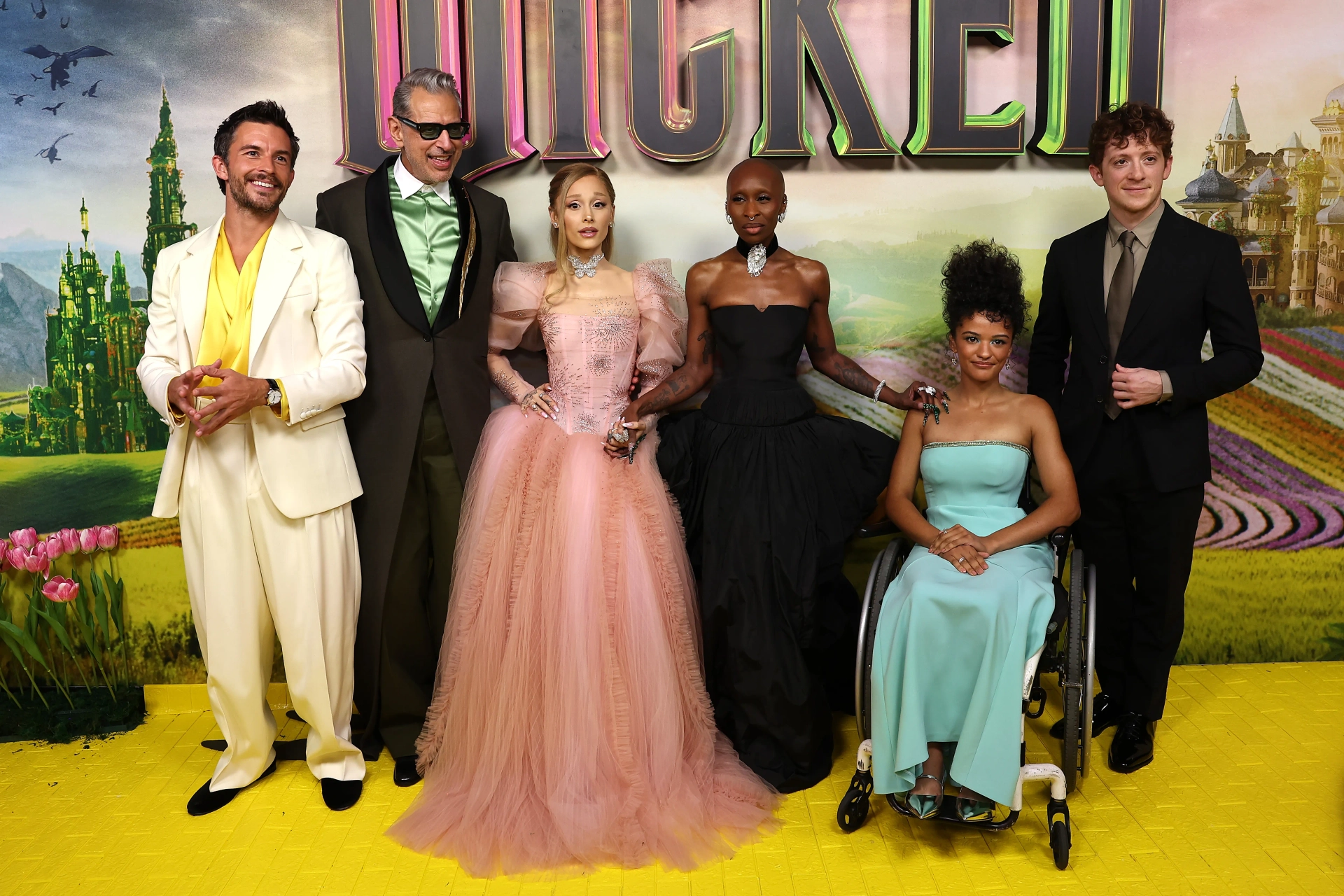 Jeff Goldblum, Jonathan Bailey, Ariana Grande, Ethan Slater, Marissa Bode, and Cynthia Erivo at an event for Wicked (2024)