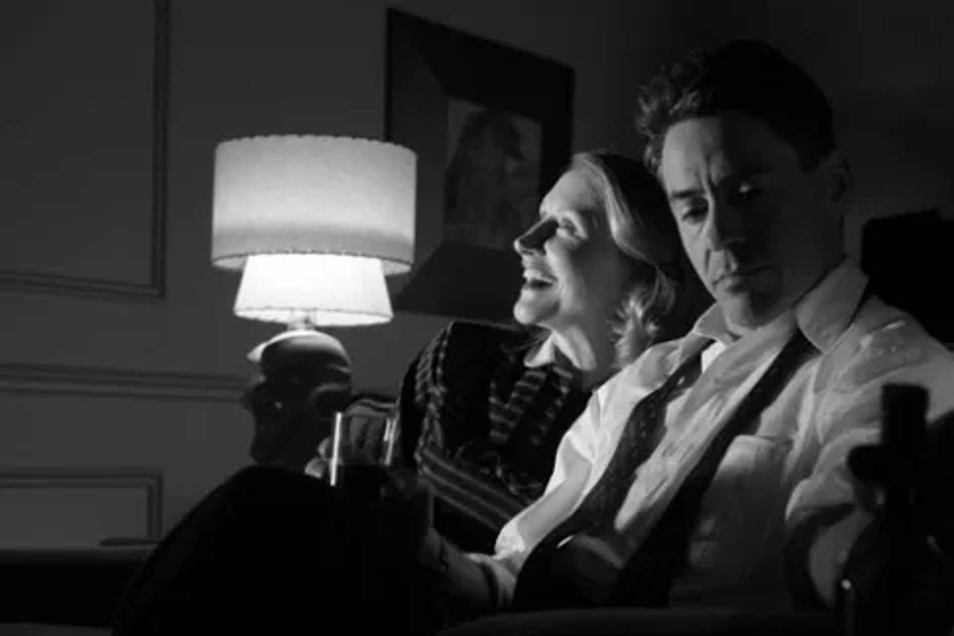 Robert Downey Jr. and Patricia Clarkson in Good Night, and Good Luck. (2005)