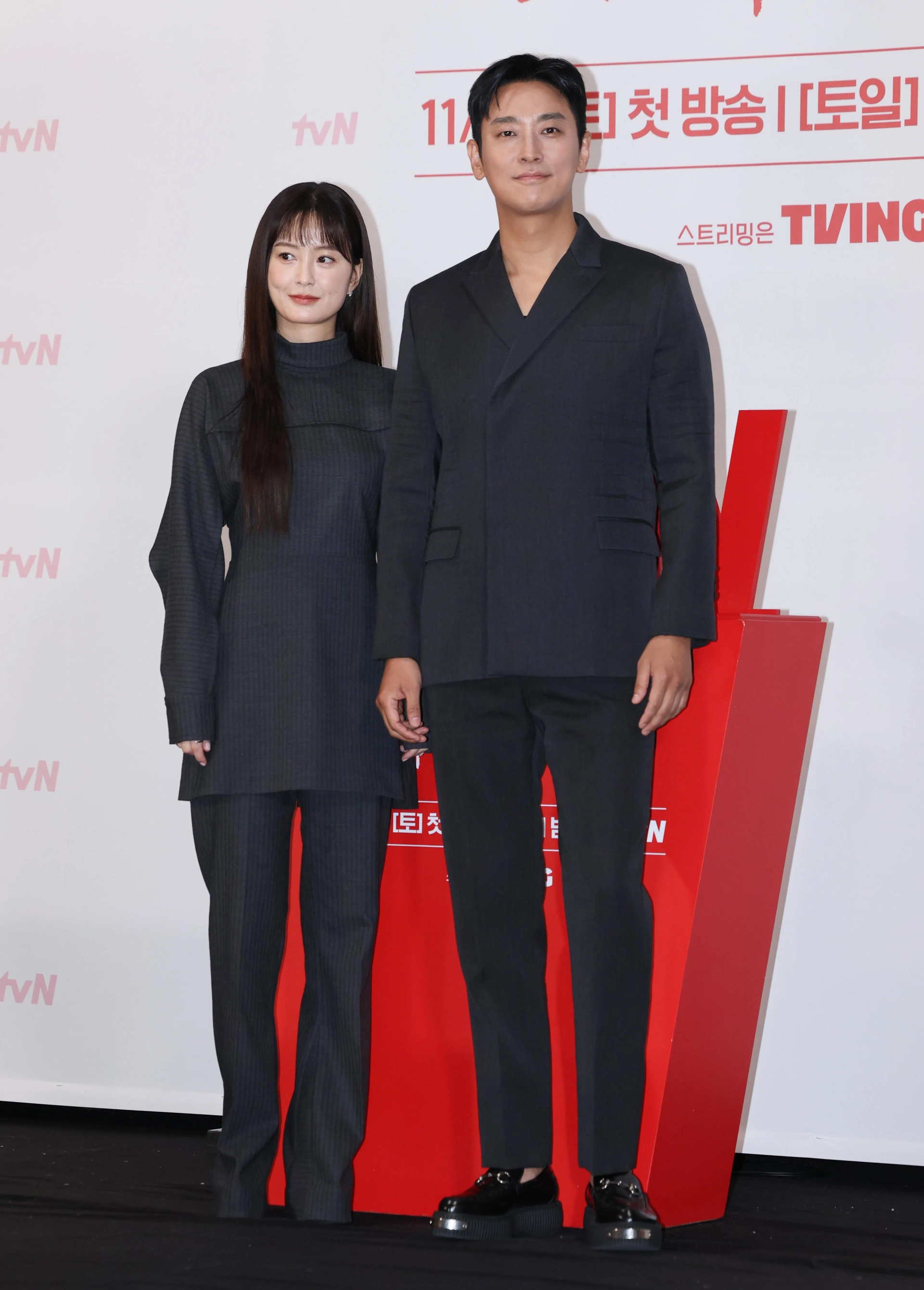 Jung Yu-mi and Ju Ji-hoon at an event for Love Your Enemy (2024)