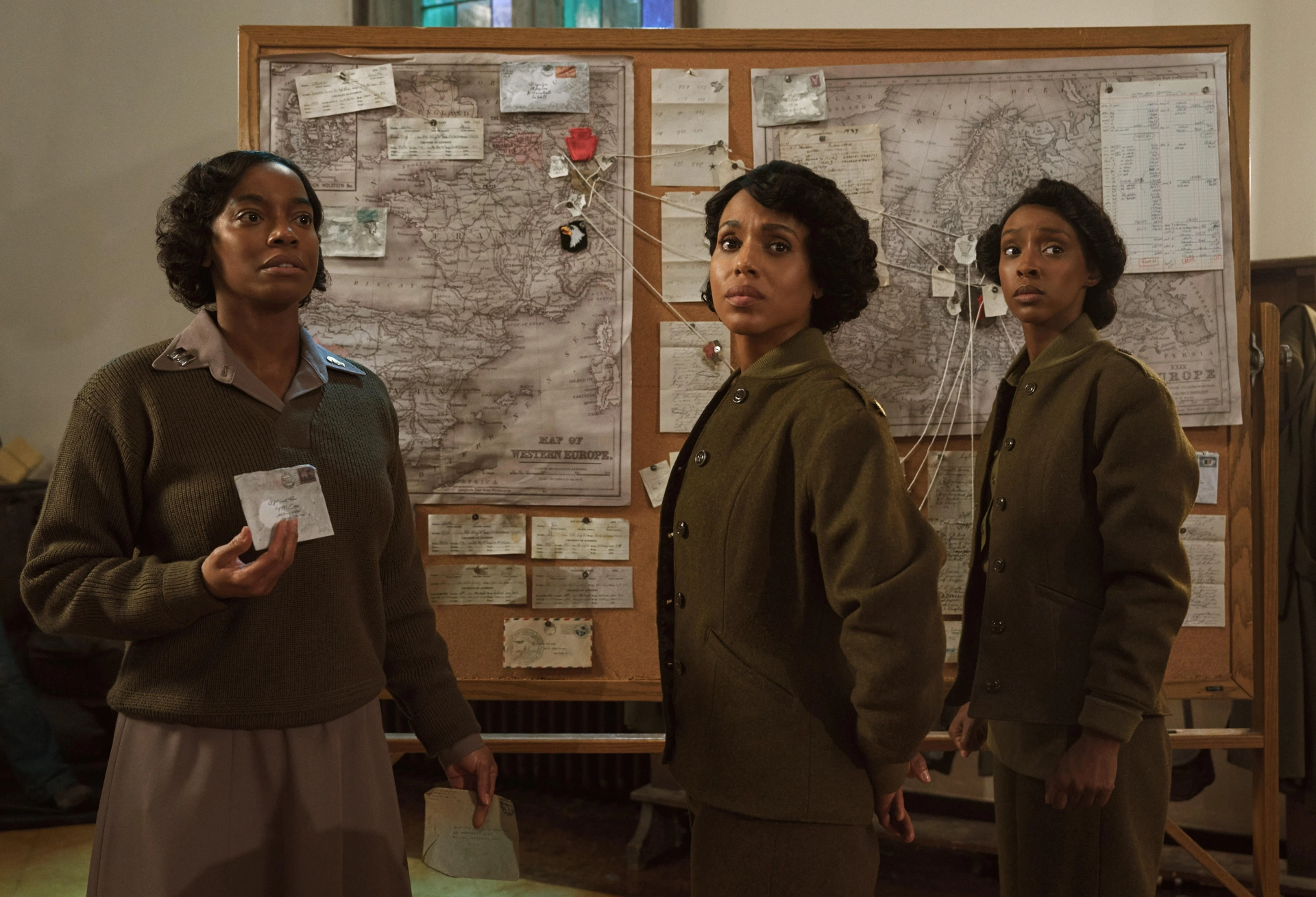 Kerry Washington, Milauna Jackson, and Ebony Obsidian in The Six Triple Eight (2024)